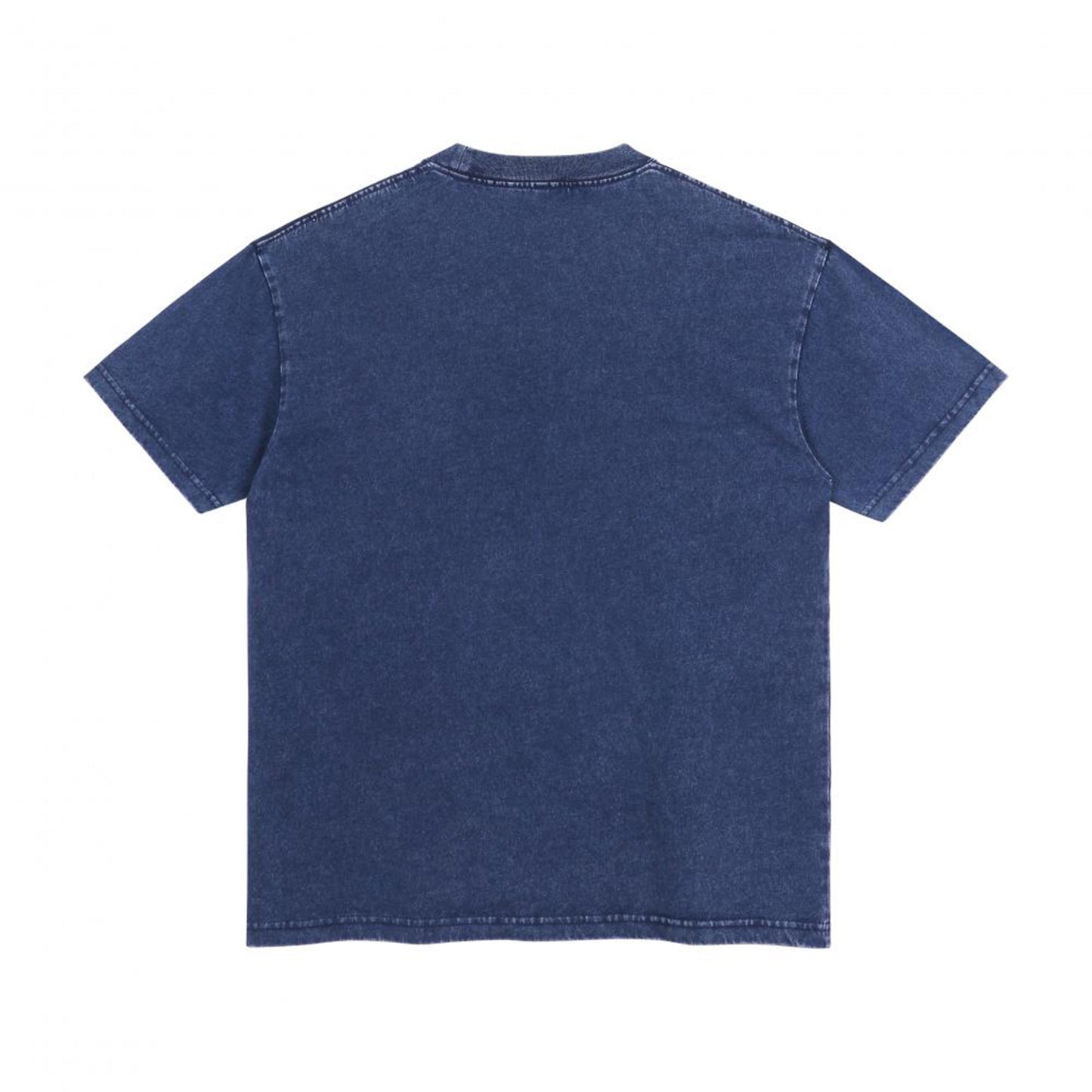 Back view of blue t恤 featuring BLOOM AT YOUR OWN PACE Denim Washed Tee