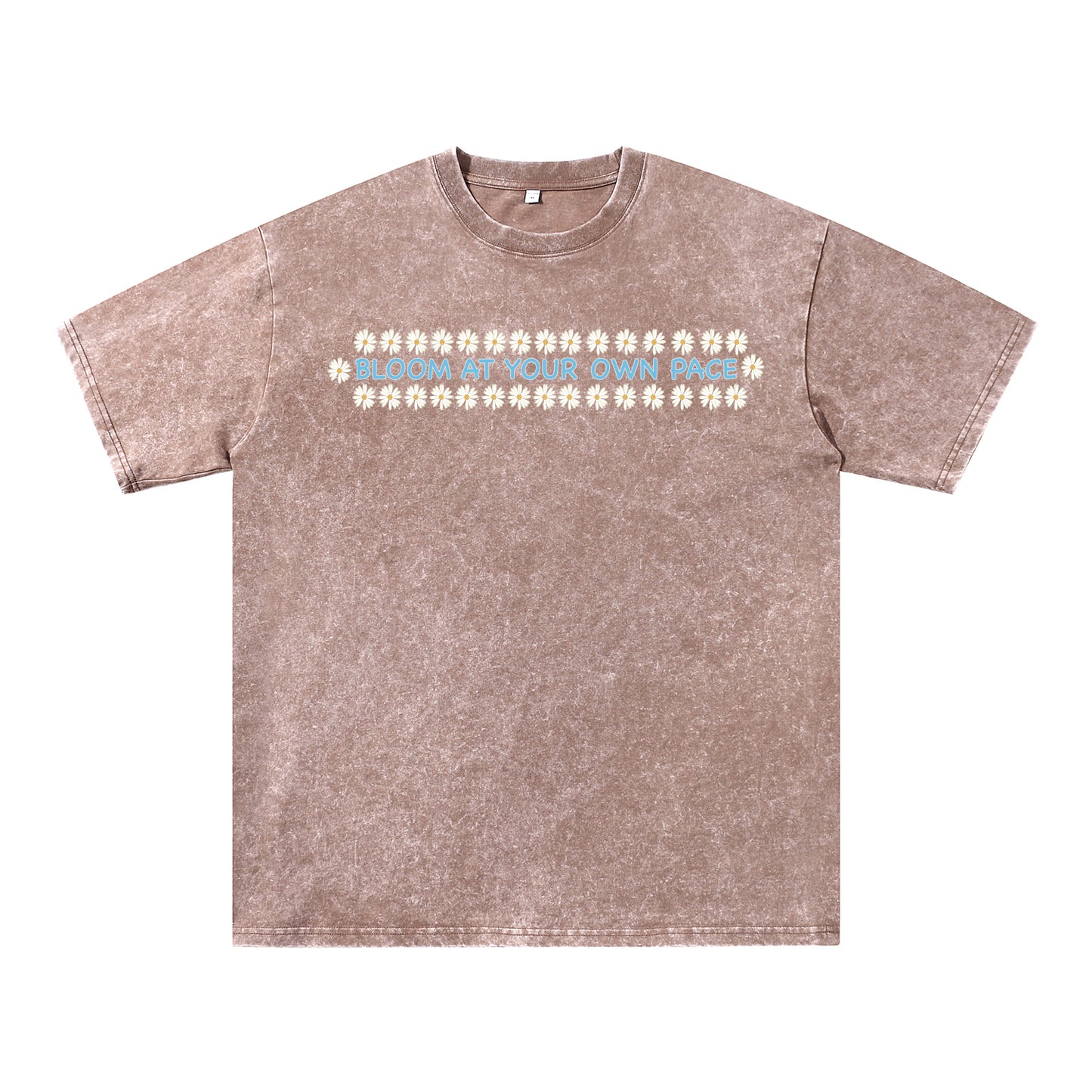 Detail view of brown t恤 featuring BLOOM AT YOUR OWN PACE Vintage Tee