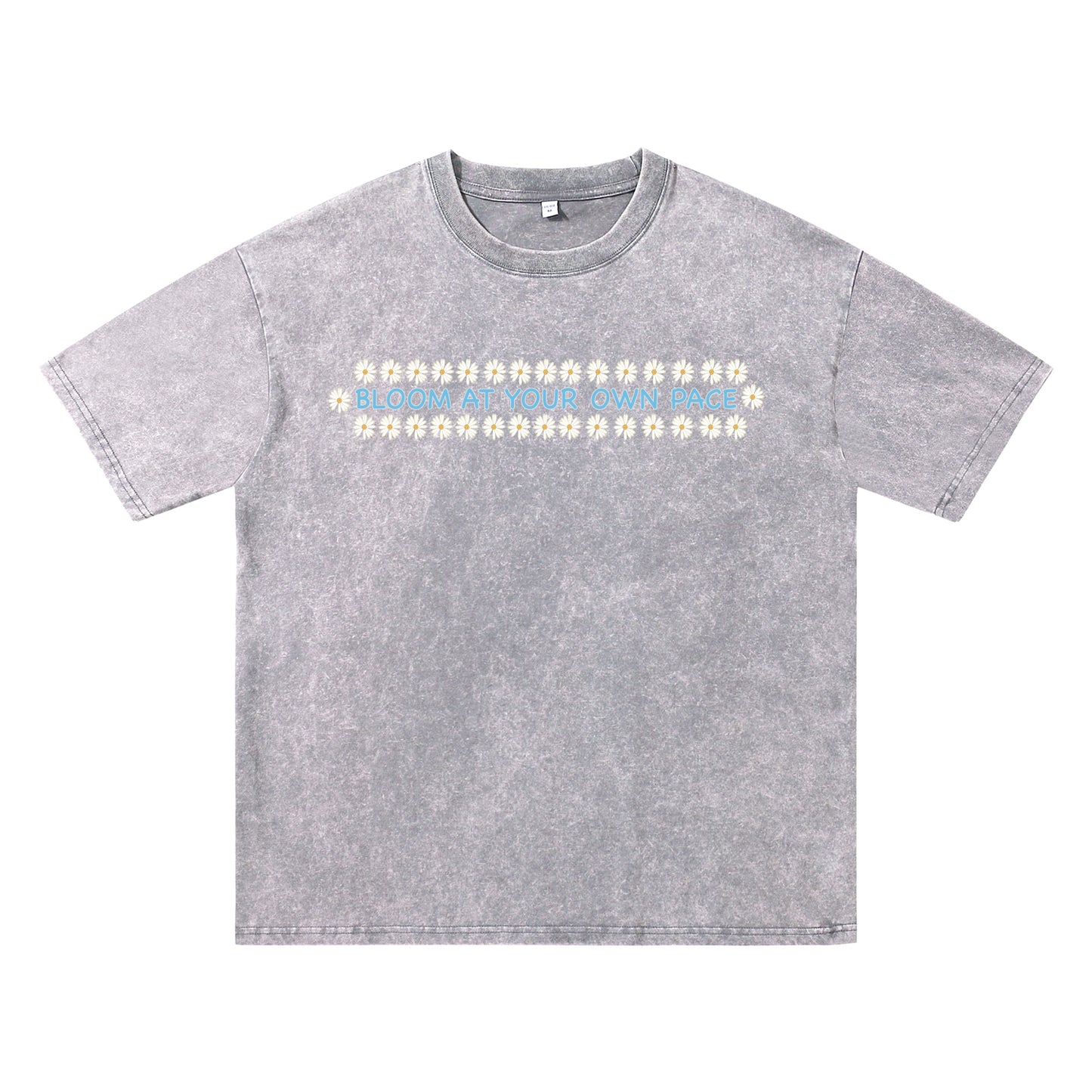 Detail view of gray t恤 featuring BLOOM AT YOUR OWN PACE Vintage Tee