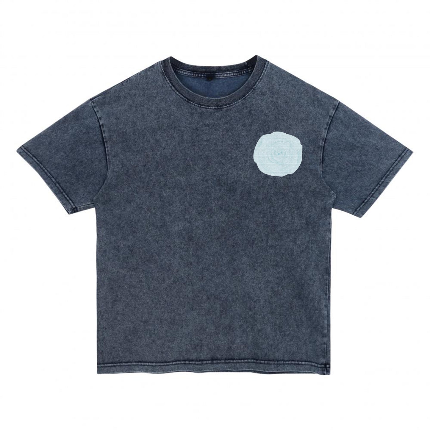 Front view of blue t恤 featuring Blue Lace Bloom Denim Washed Tee