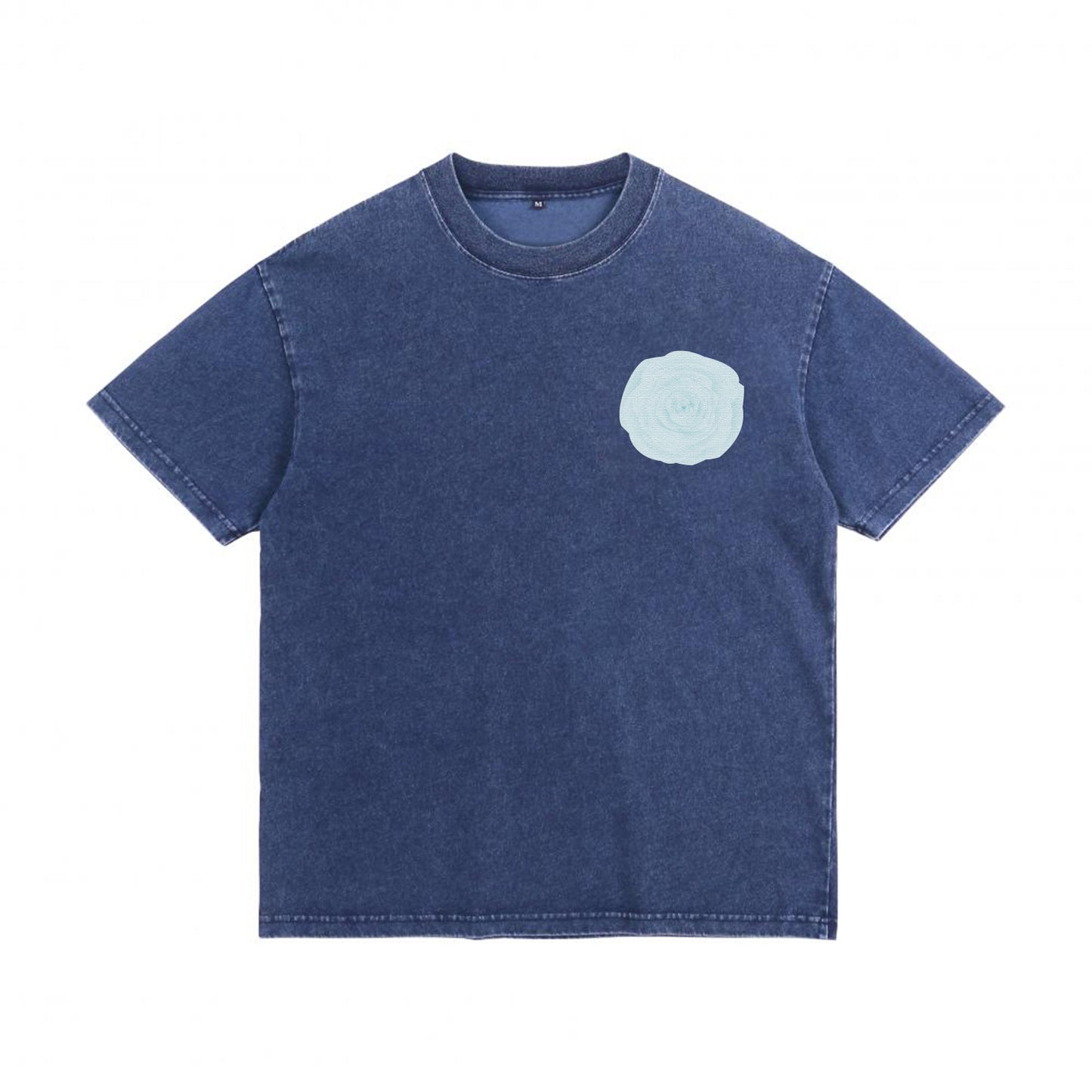 Front view of blue t恤 featuring Blue Lace Bloom Denim Washed Tee - 展示2