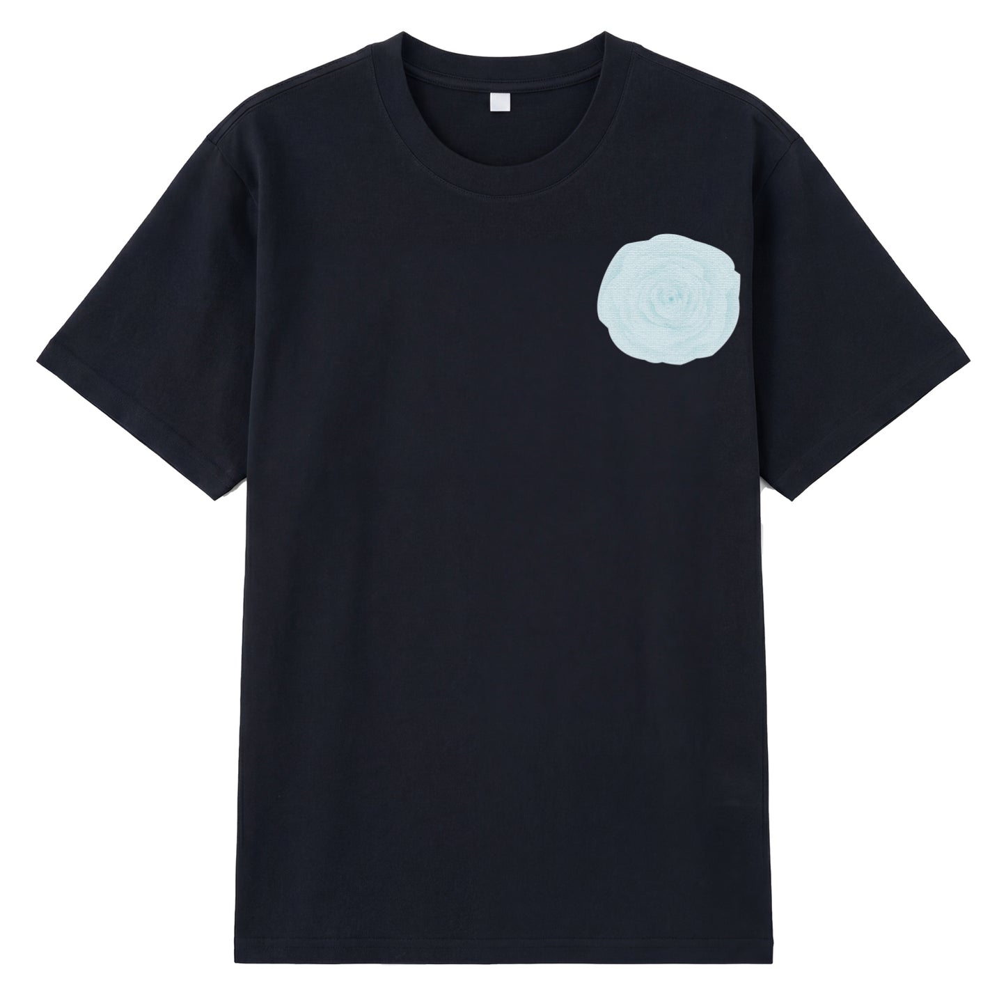 Detail view of black t恤 featuring Blue Lace Bloom Staple Tee