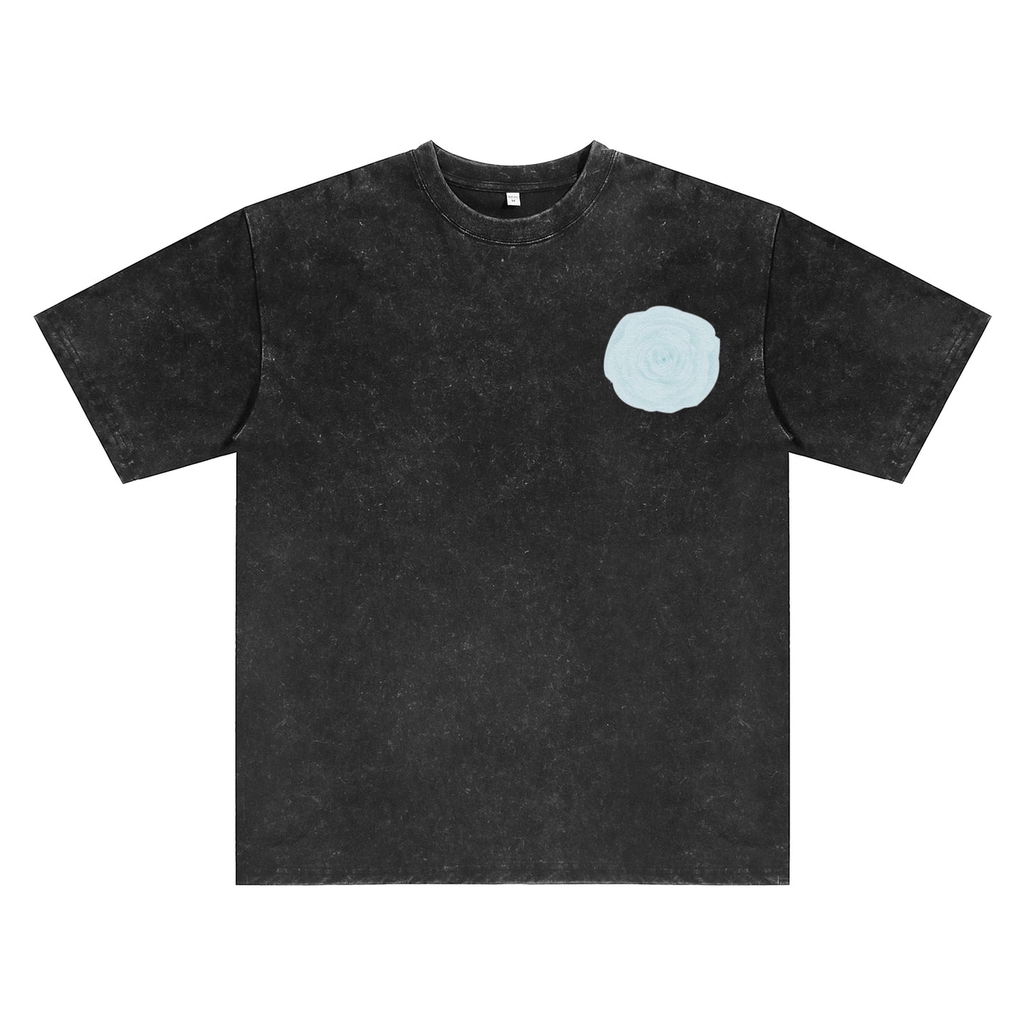 Detail view of black t恤 featuring Blue Lace Bloom Vintage Tee