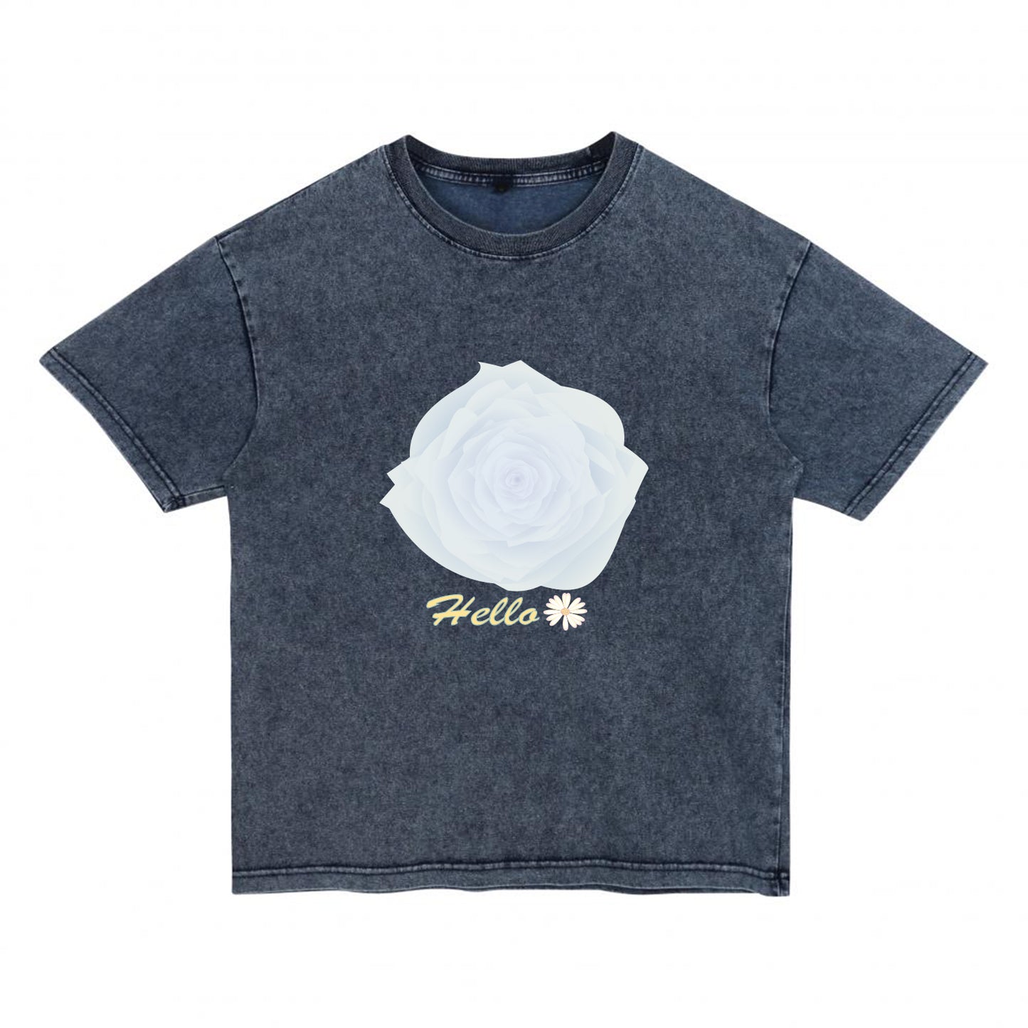 Alternate angle of blue t恤 featuring Blue Whisper Rose  Denim Washed Tee