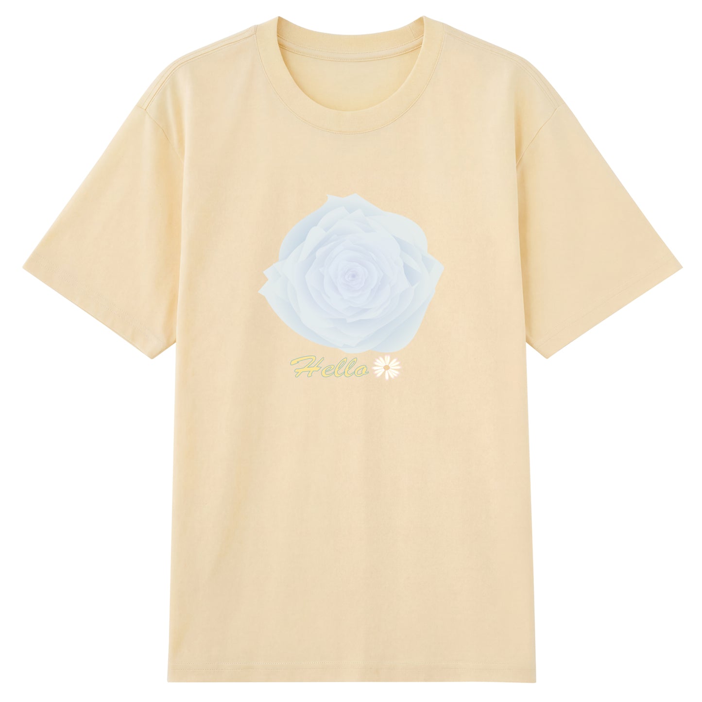 Front view of blue t恤 featuring Blue Whisper Rose  Staple Tee
