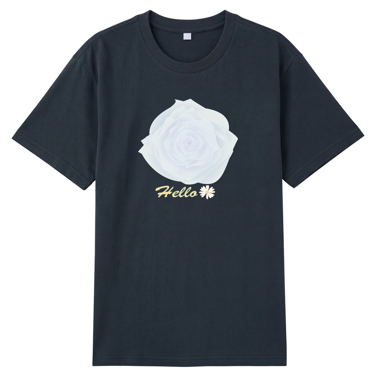 Detail view of blue t恤 featuring Blue Whisper Rose  Staple Tee
