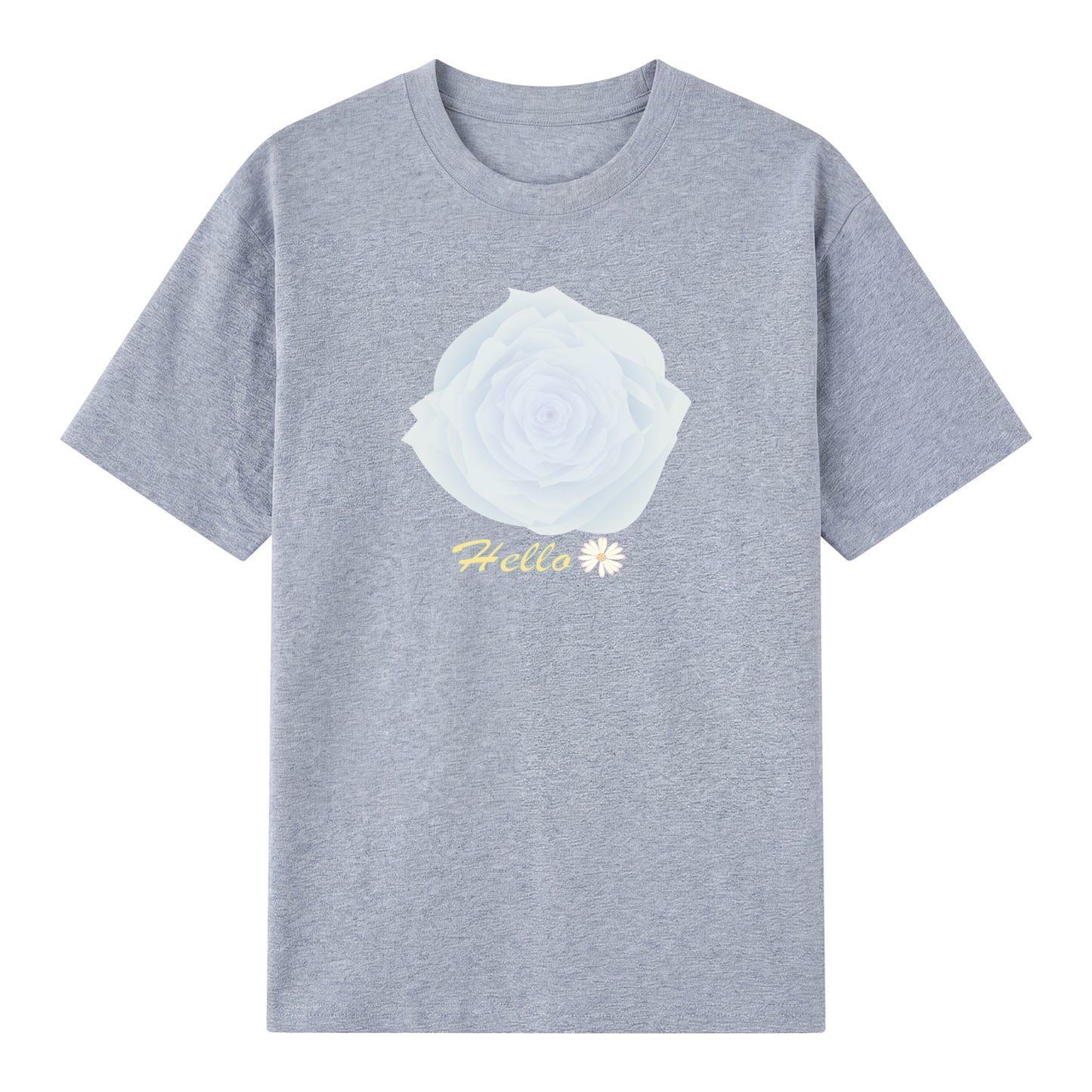 Detail view of blue t恤 featuring Blue Whisper Rose  Staple Tee