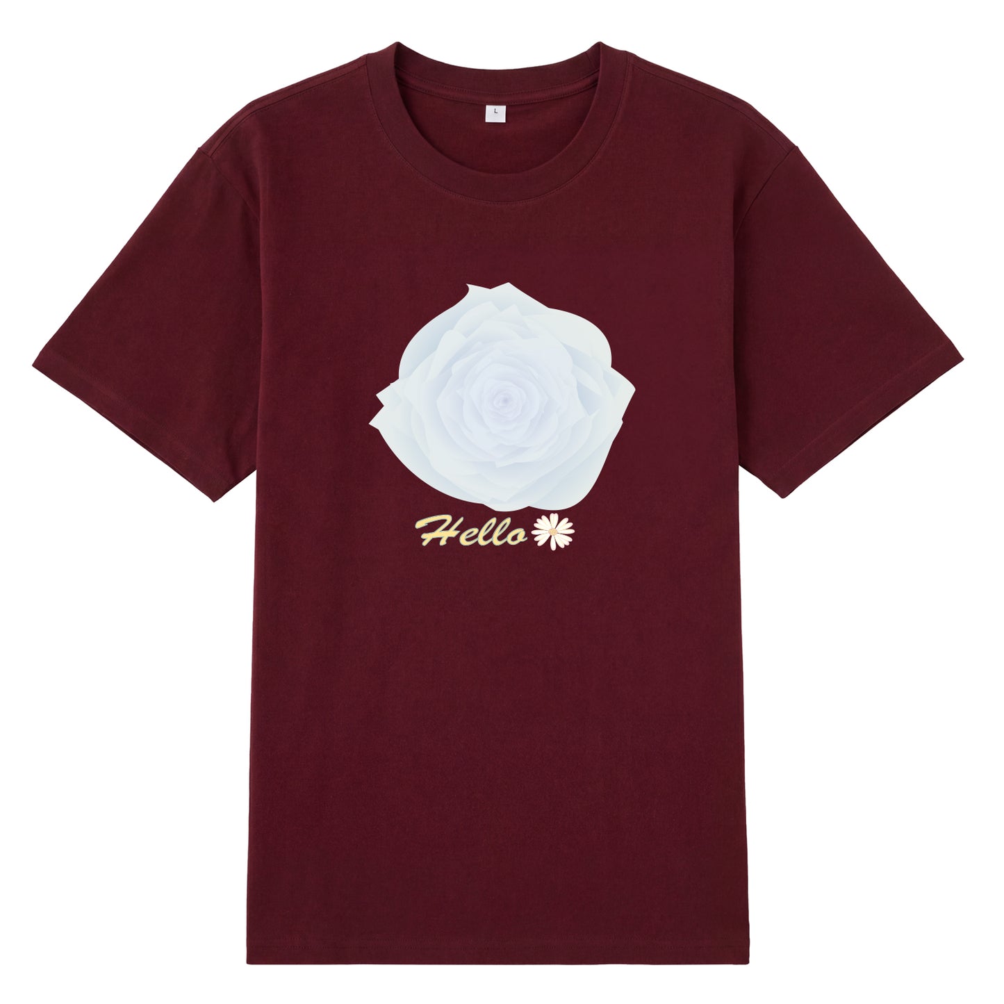 Detail view of blue t恤 featuring Blue Whisper Rose  Staple Tee