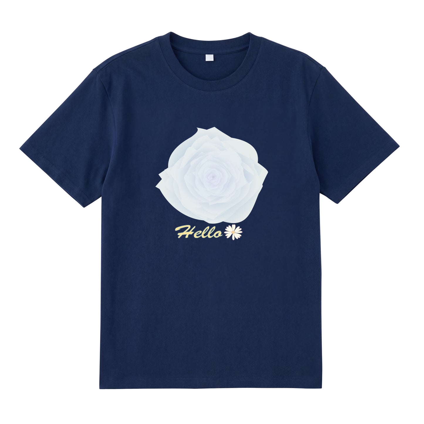 Detail view of blue t恤 featuring Blue Whisper Rose  Staple Tee