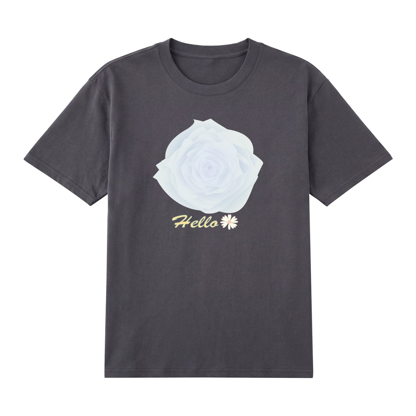 Detail view of blue t恤 featuring Blue Whisper Rose  Staple Tee