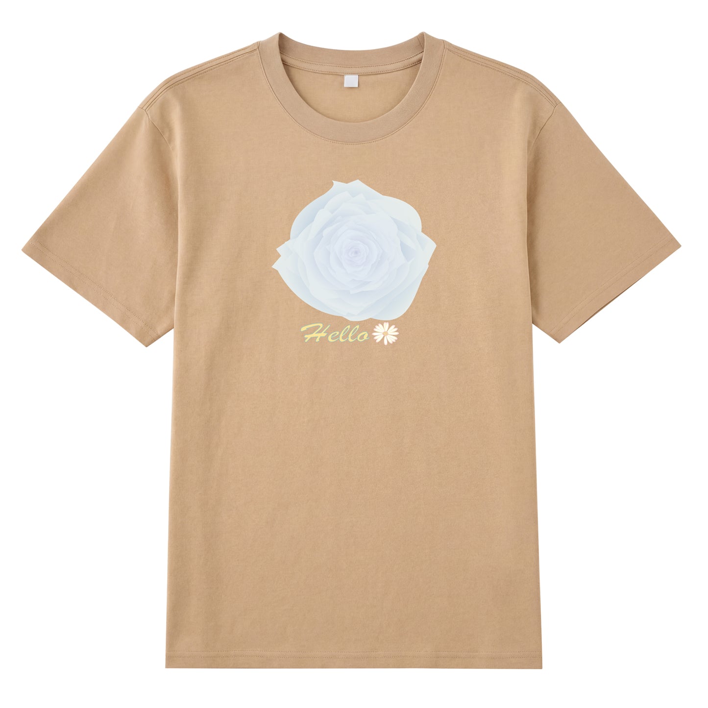 Detail view of blue t恤 featuring Blue Whisper Rose  Staple Tee