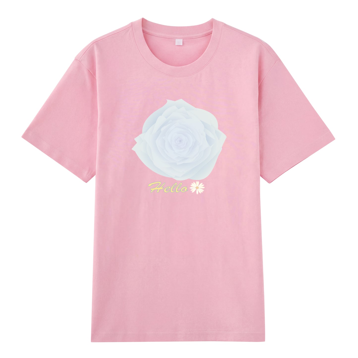 Detail view of blue t恤 featuring Blue Whisper Rose  Staple Tee