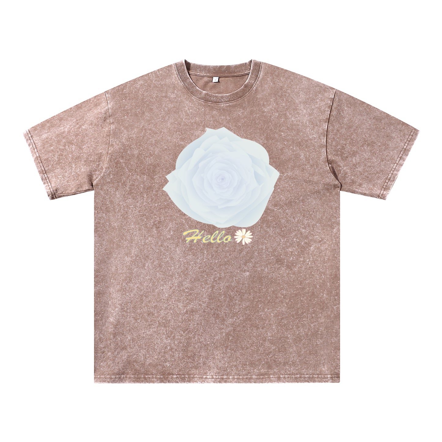 Detail view of blue t恤 featuring Blue Whisper Rose Vintage Tee