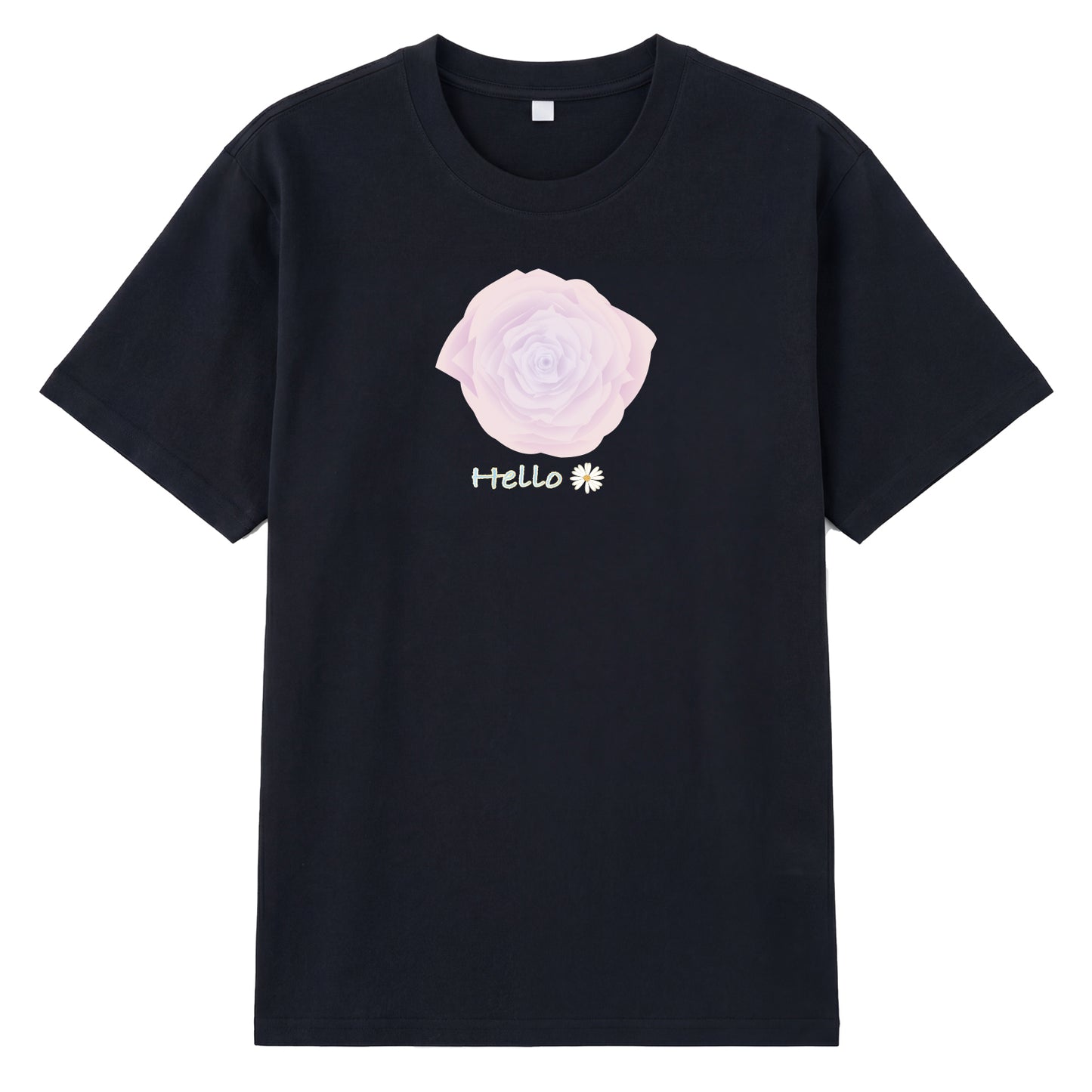 Front view of black t恤 featuring Blush Whisper Rose Staple Tee
