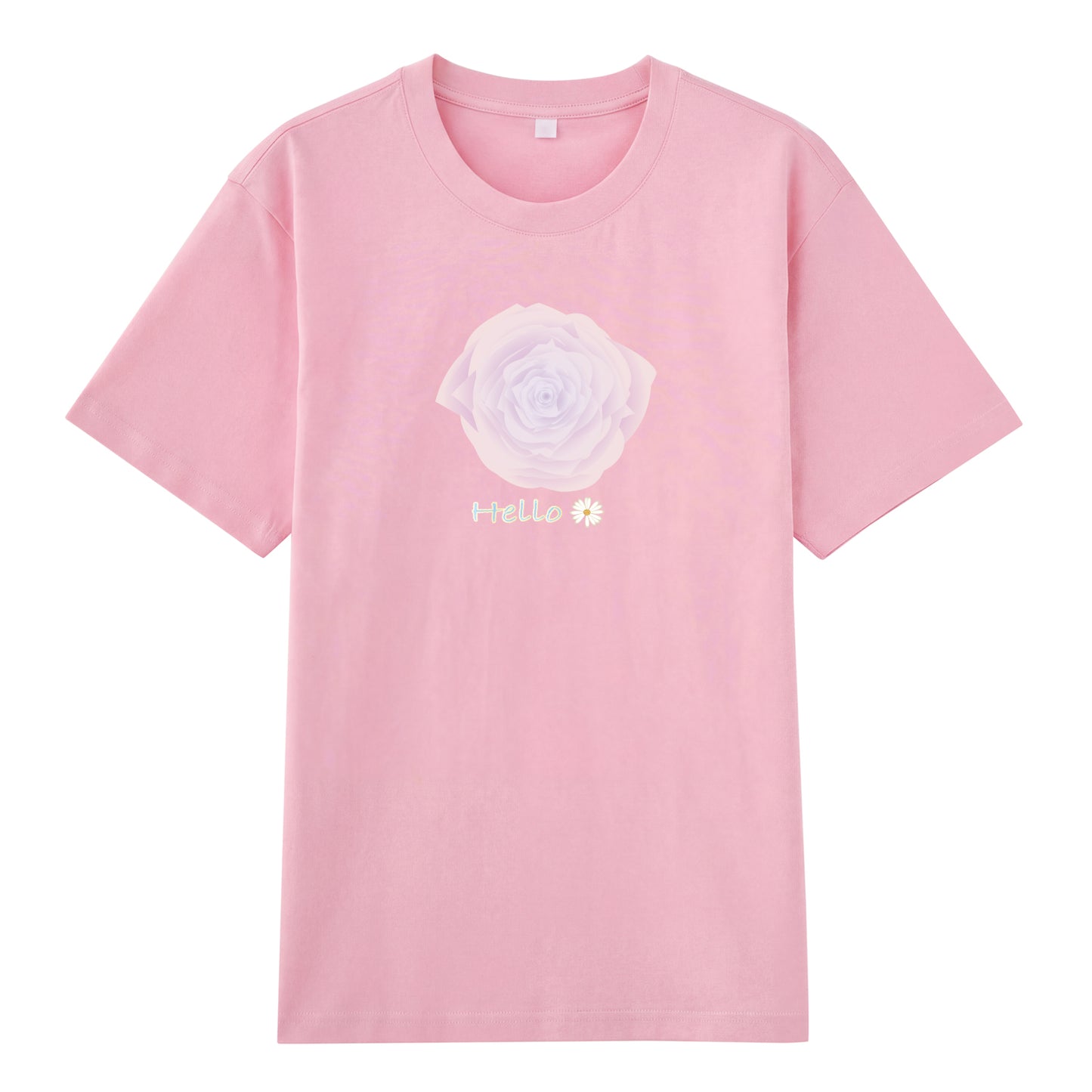 Detail view of pink t恤 featuring Blush Whisper Rose Staple Tee