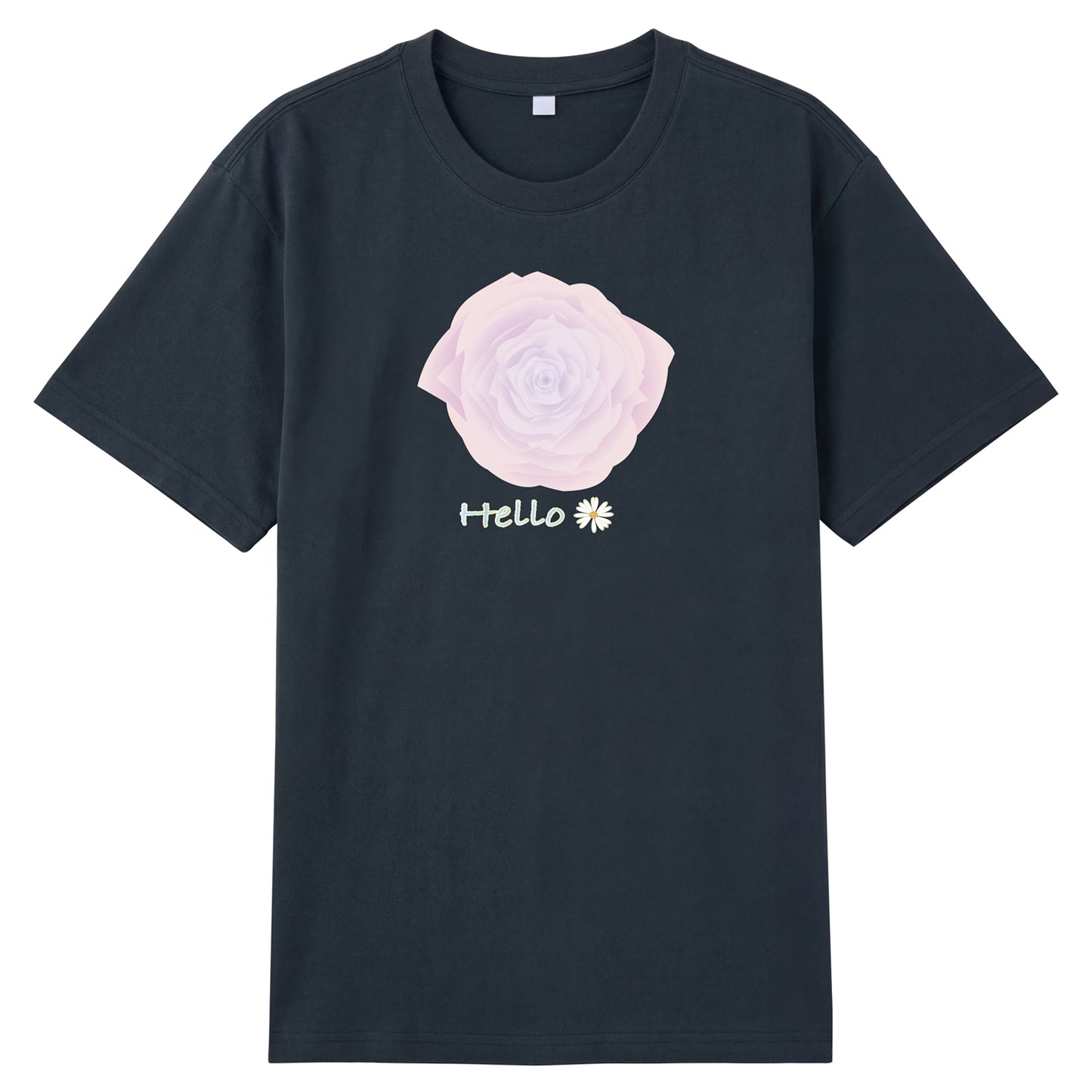 Detail view of gray t恤 featuring Blush Whisper Rose Staple Tee