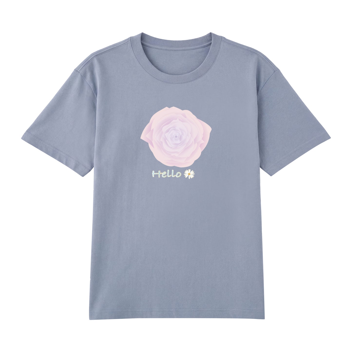 Detail view of blue t恤 featuring Blush Whisper Rose Staple Tee