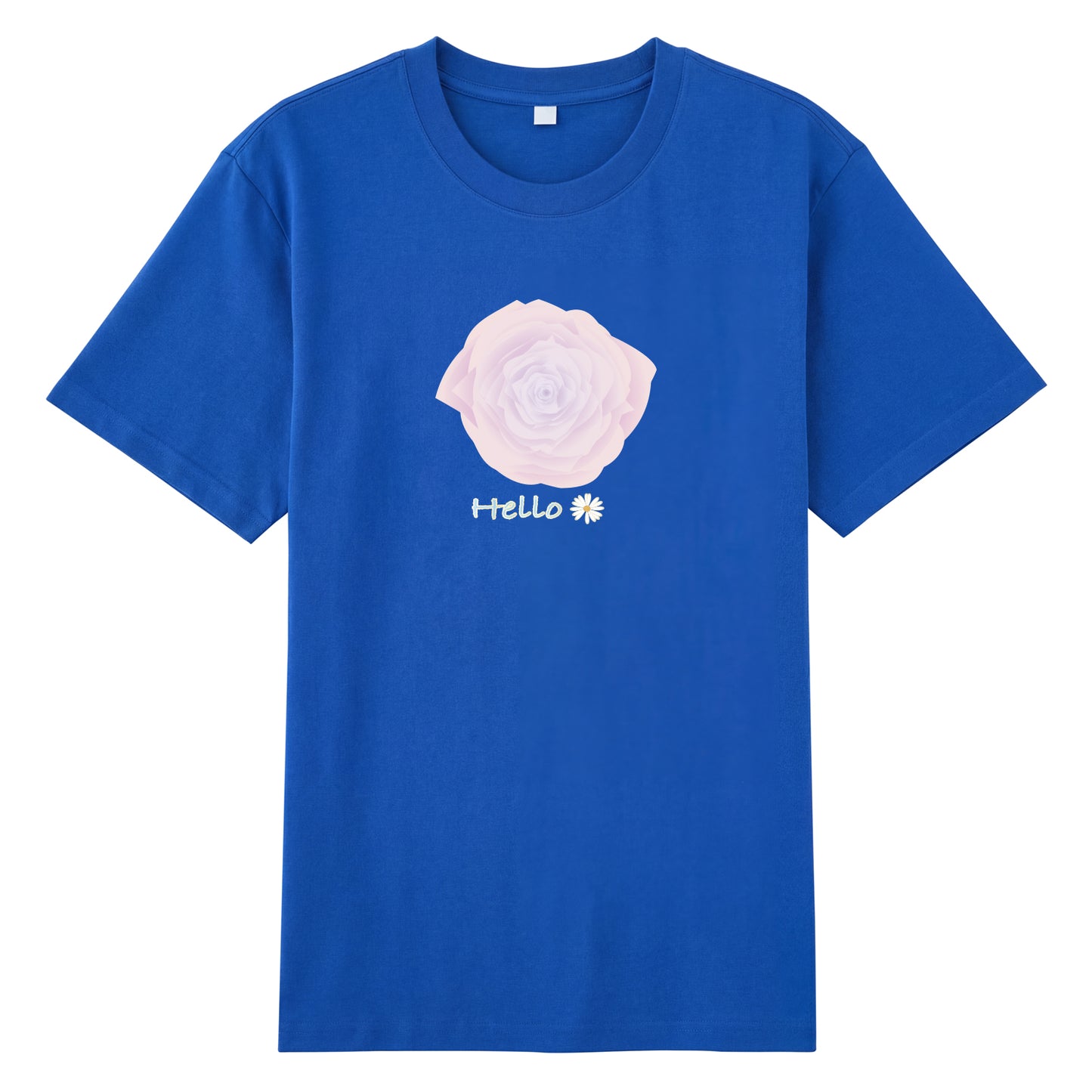 Detail view of blue t恤 featuring Blush Whisper Rose Staple Tee