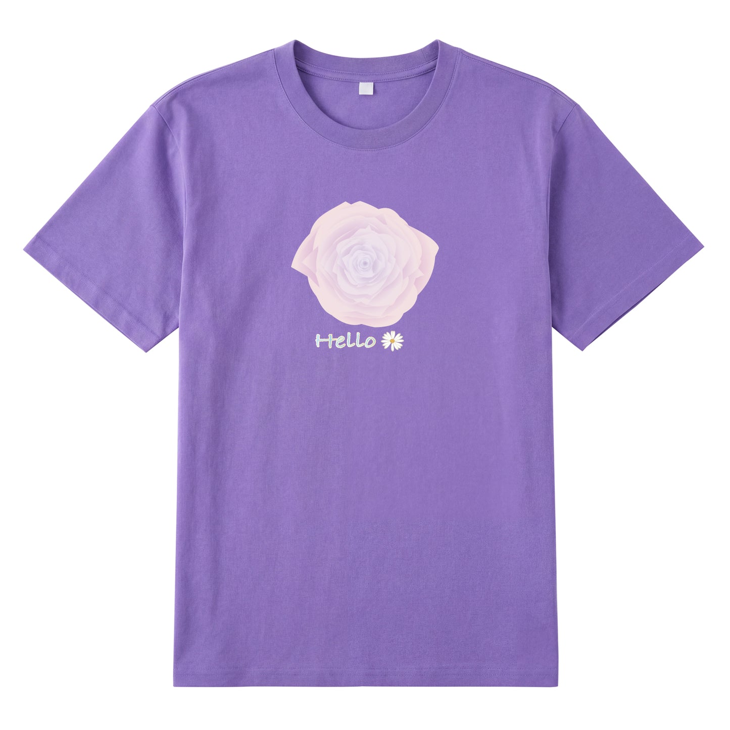 Detail view of purple t恤 featuring Blush Whisper Rose Staple Tee