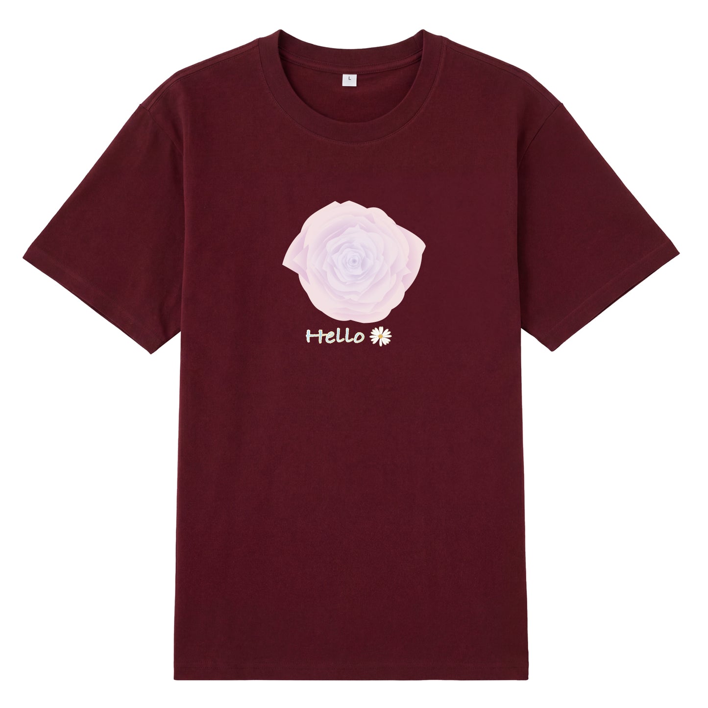Detail view of red t恤 featuring Blush Whisper Rose Staple Tee