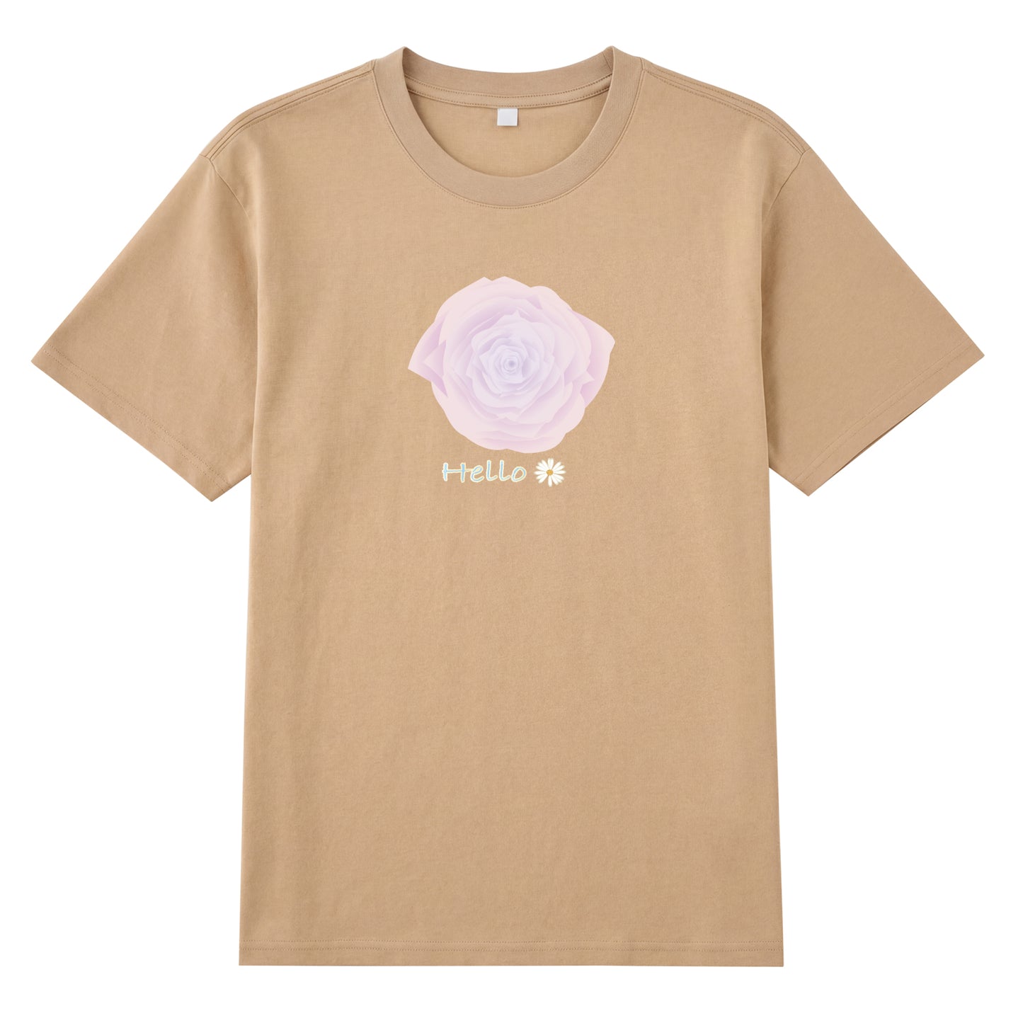 Detail view of yellow t恤 featuring Blush Whisper Rose Staple Tee