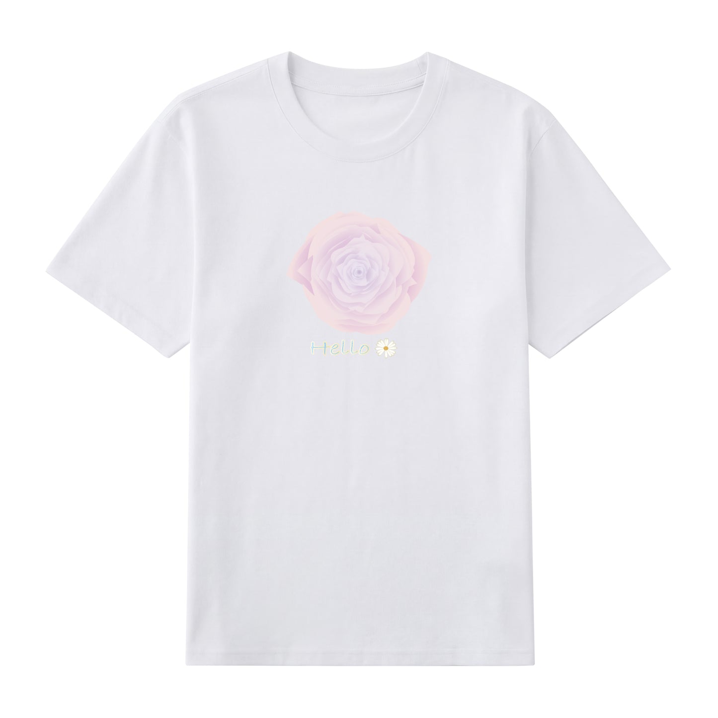 Front view of white t恤 featuring Blush Whisper Rose Staple Tee