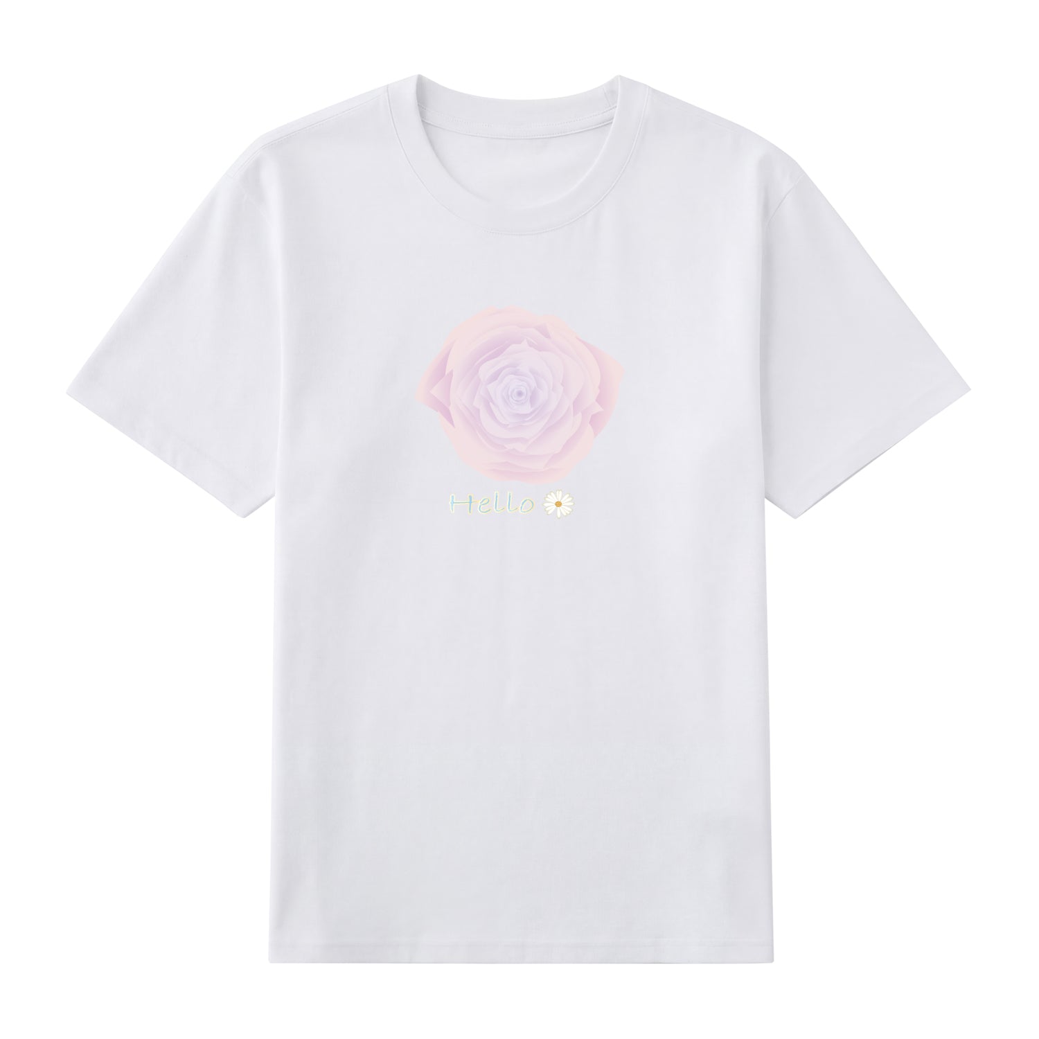 Front view of white t恤 featuring Blush Whisper Rose Staple Tee