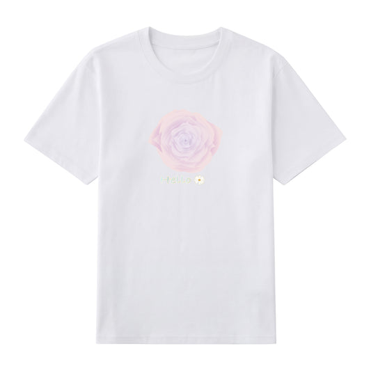 Front view of white t恤 featuring Blush Whisper Rose Staple Tee
