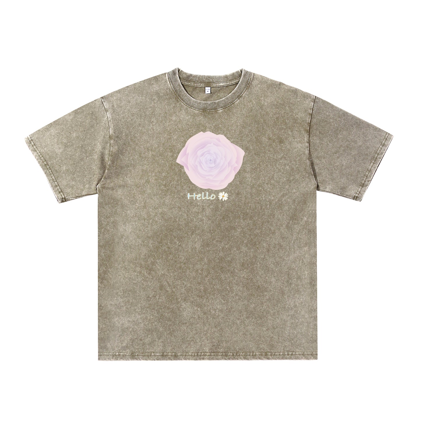 Front view of green t恤 featuring Blush Whisper Rose Vintage Tee