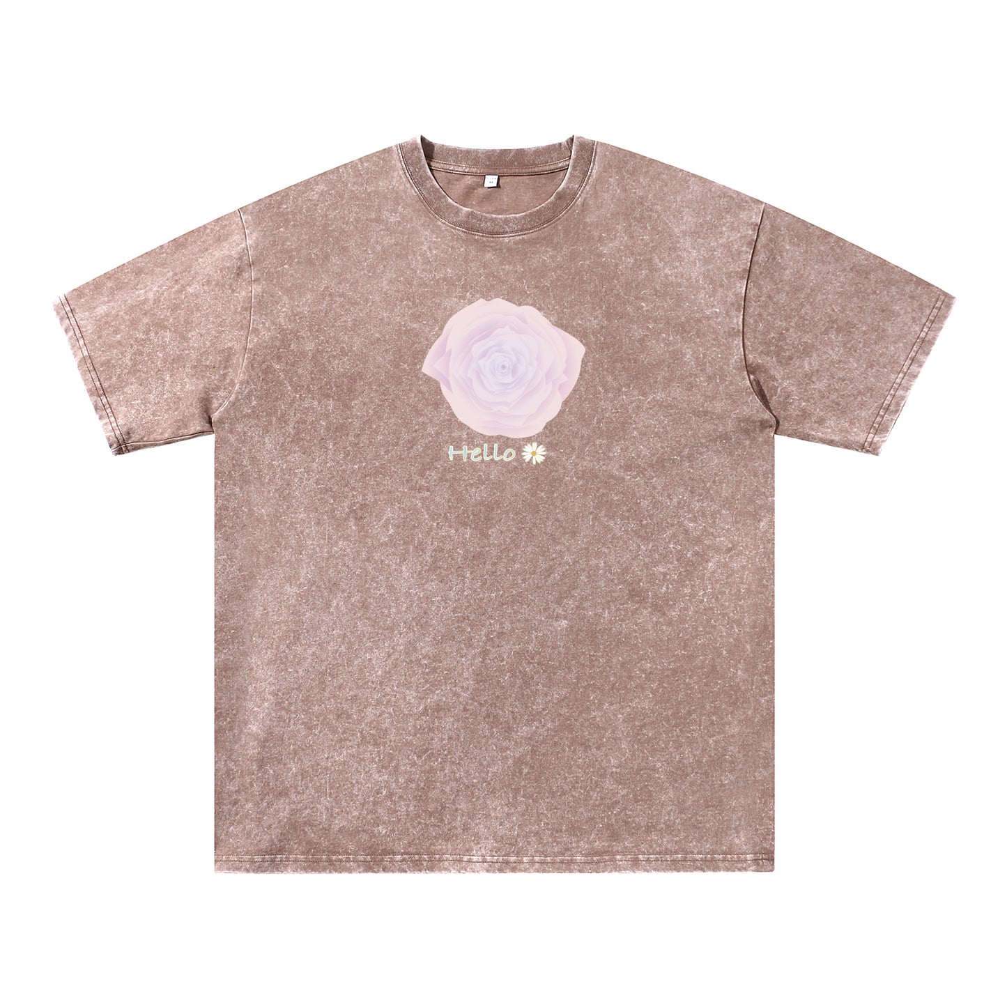 Detail view of brown t恤 featuring Blush Whisper Rose Vintage Tee