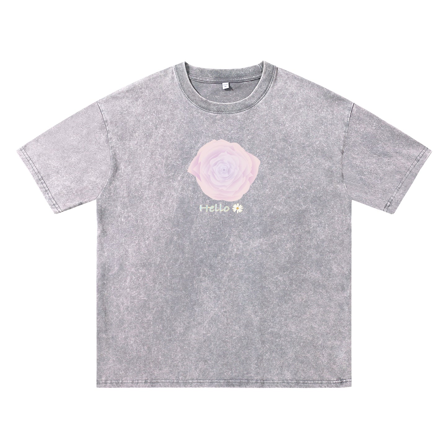Detail view of gray t恤 featuring Blush Whisper Rose Vintage Tee