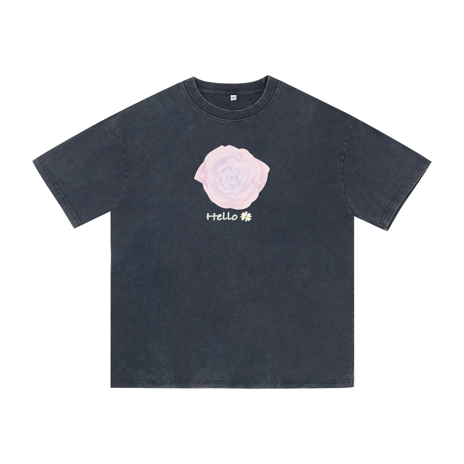 Detail view of blue t恤 featuring Blush Whisper Rose Vintage Tee