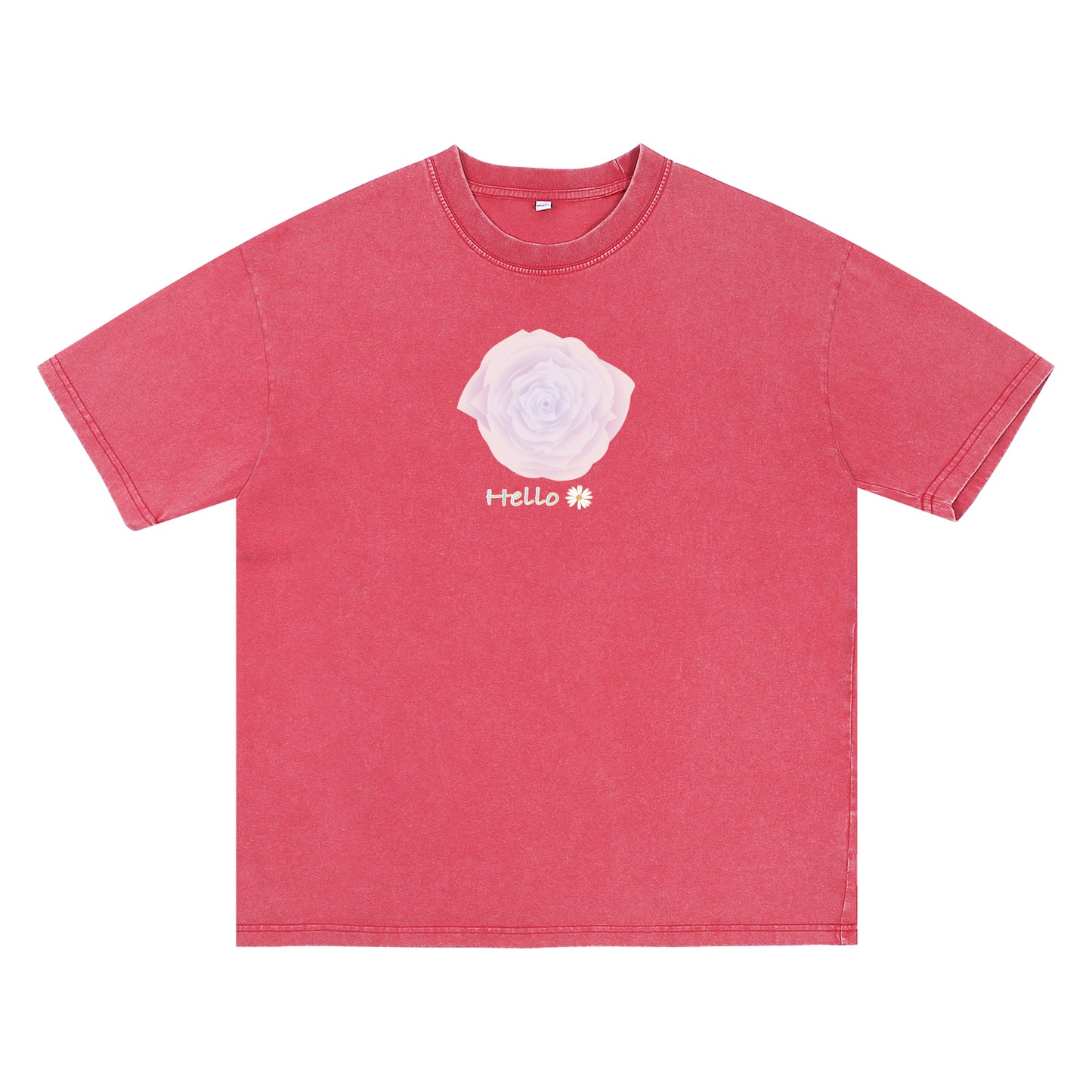 Detail view of red t恤 featuring Blush Whisper Rose Vintage Tee
