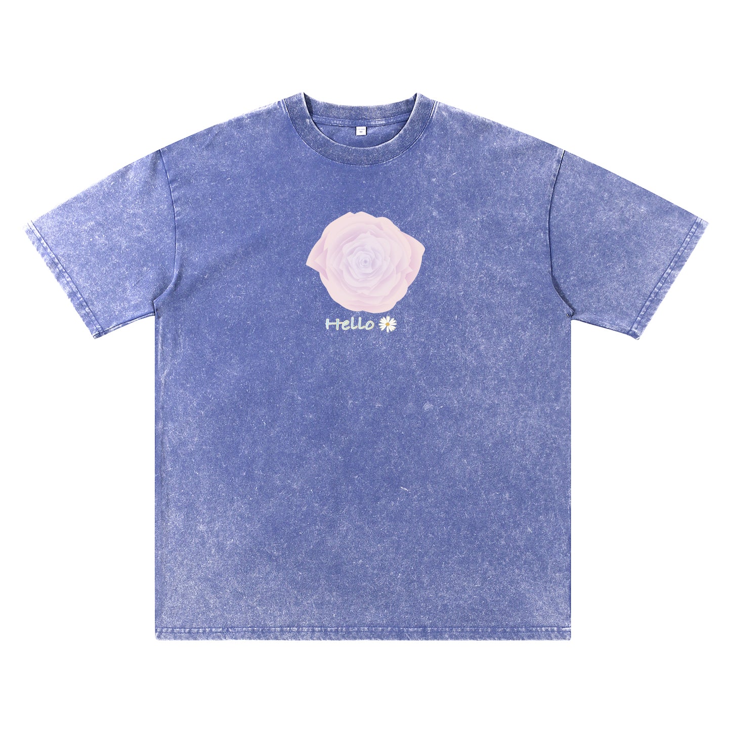 Detail view of blue t恤 featuring Blush Whisper Rose Vintage Tee