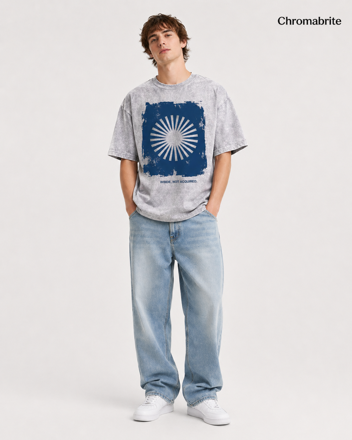 Oversized Tshirts for Men Short Sleeve Vintage Washed Basic Loose Tees THE BLUE SUN ChromaBrite Clothing