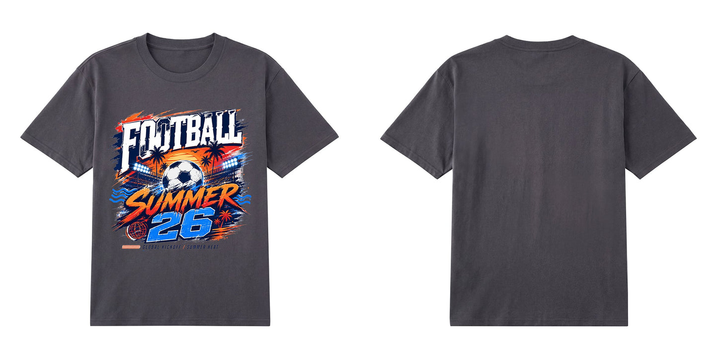 Football Summer 26 — Tropical Stadium Soccer Graphic T-Shirt | Premium 200gsm Cotton | 5 Colors ChromaBrite Clothing