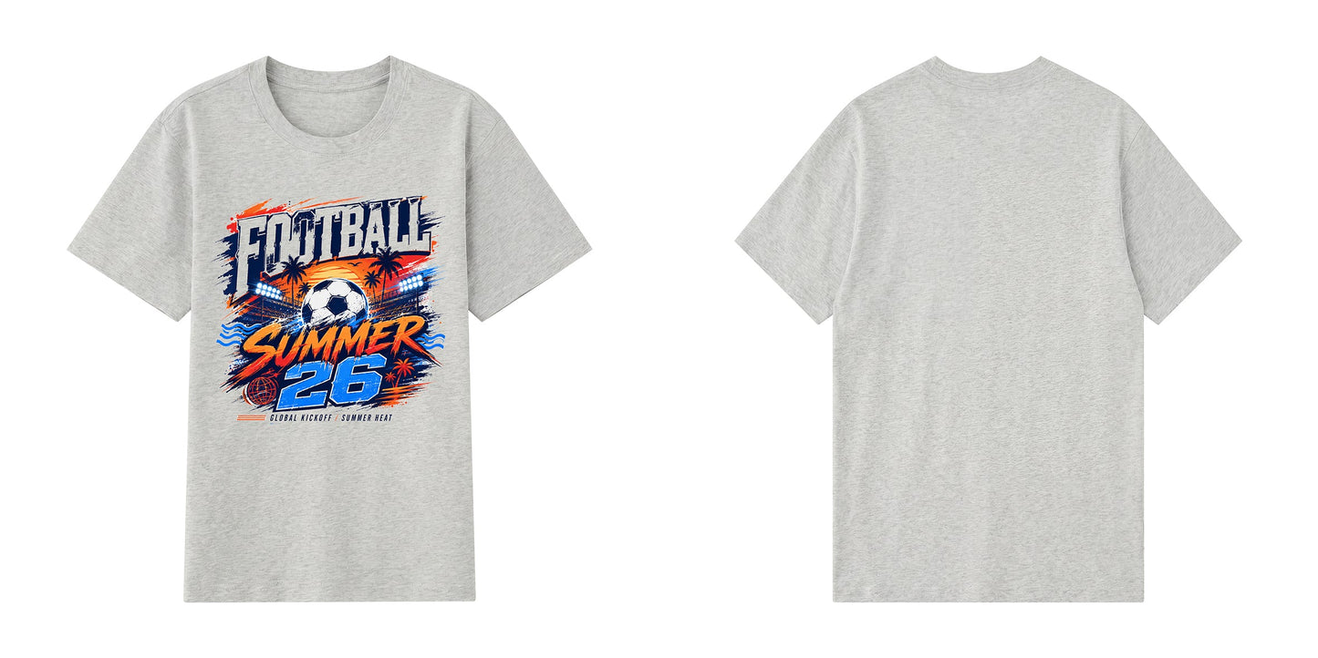 Football Summer 26 — Tropical Stadium Soccer Graphic T-Shirt | Premium 200gsm Cotton | 5 Colors ChromaBrite Clothing