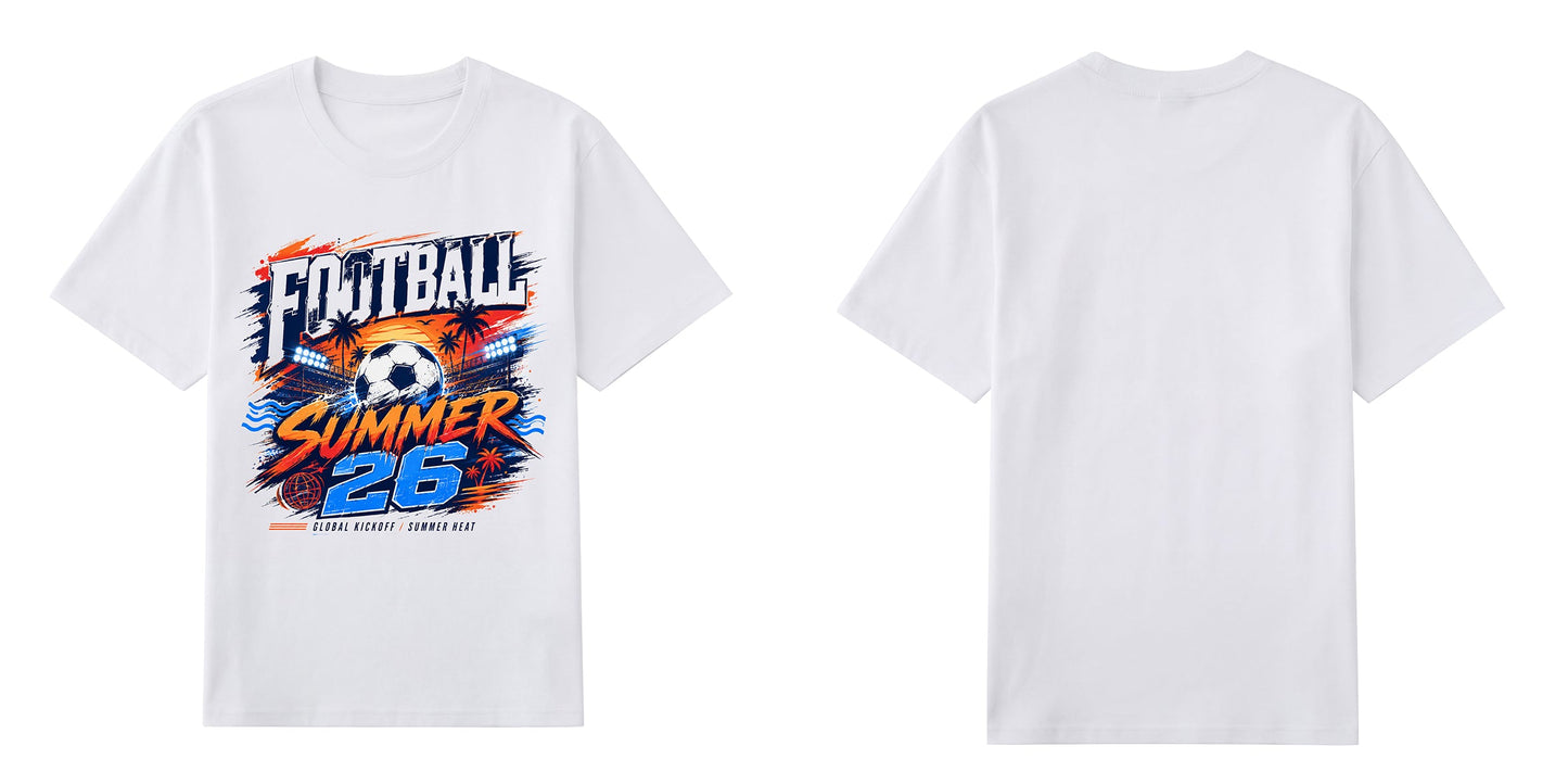 Football Summer 26 — Tropical Stadium Soccer Graphic T-Shirt | Premium 200gsm Cotton | 5 Colors ChromaBrite Clothing