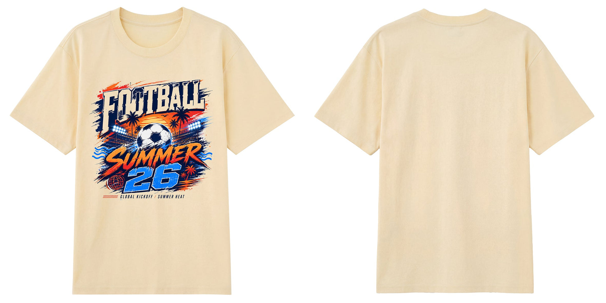 Football Summer 26 — Tropical Stadium Soccer Graphic T-Shirt | Premium 200gsm Cotton | 5 Colors ChromaBrite Clothing
