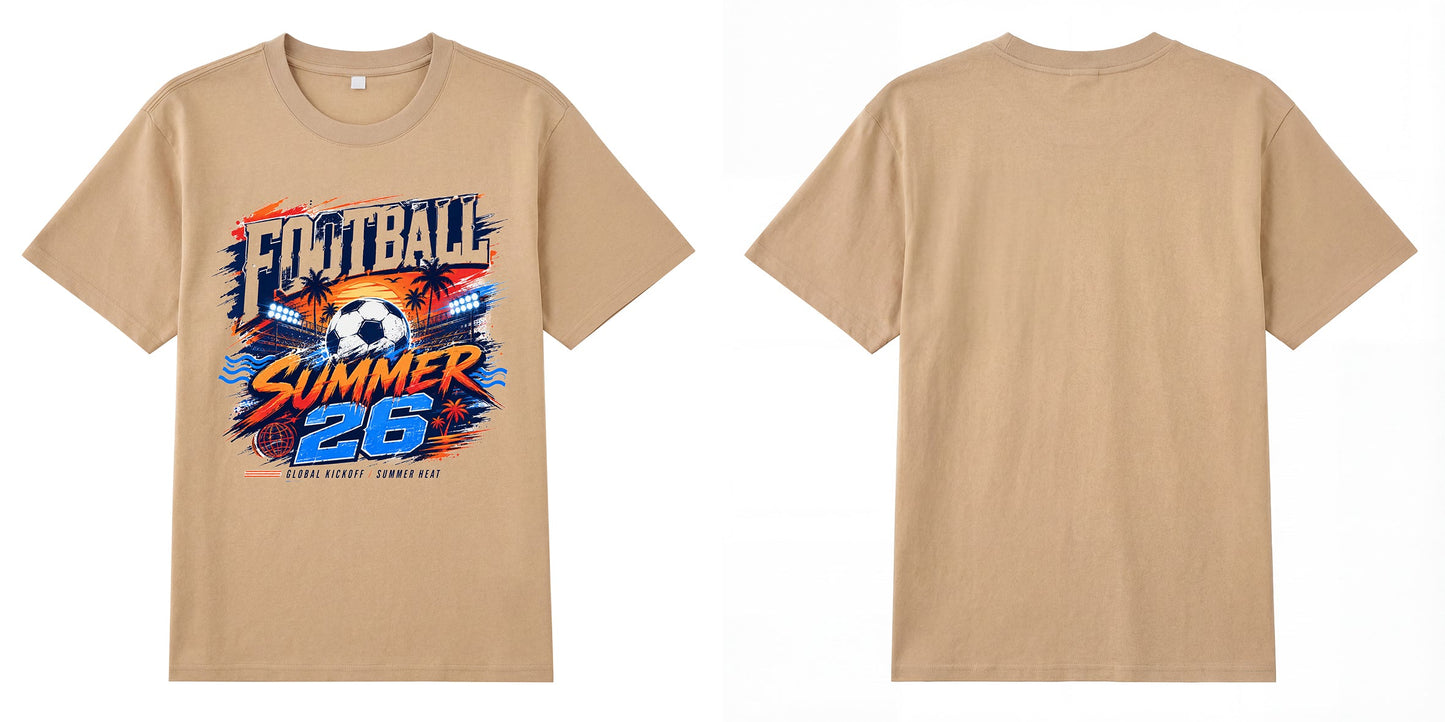 Football Summer 26 — Tropical Stadium Soccer Graphic T-Shirt | Premium 200gsm Cotton | 5 Colors ChromaBrite Clothing