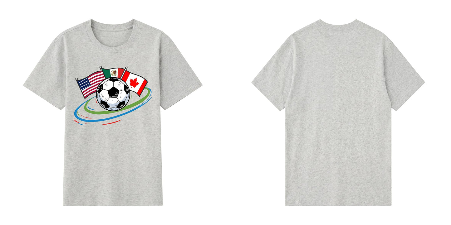 World Cup 2026 Host Nations — USA Mexico Canada Soccer Flag Graphic T-Shirt | Premium 200gsm Cotton | 3 Colors ChromaBrite Clothing