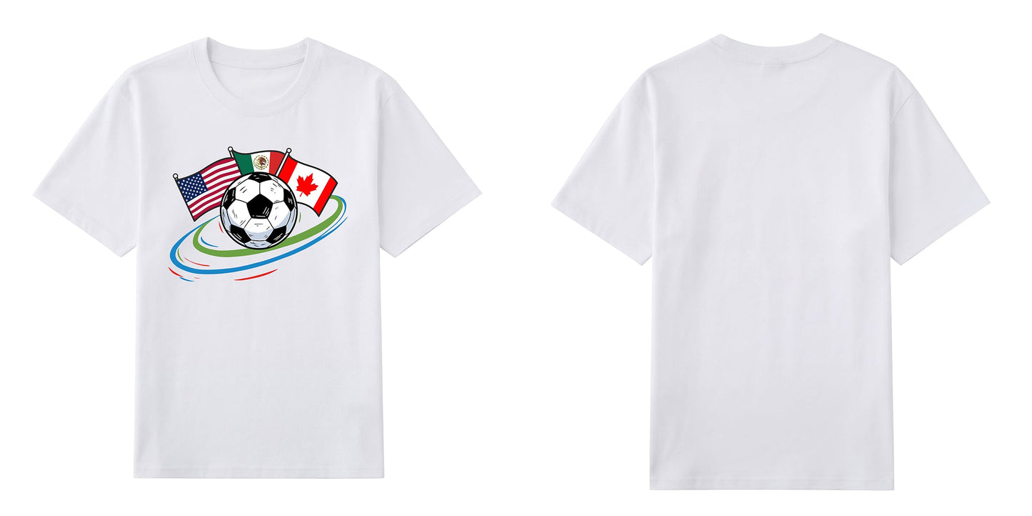 World Cup 2026 Host Nations — USA Mexico Canada Soccer Flag Graphic T-Shirt | Premium 200gsm Cotton | 3 Colors ChromaBrite Clothing