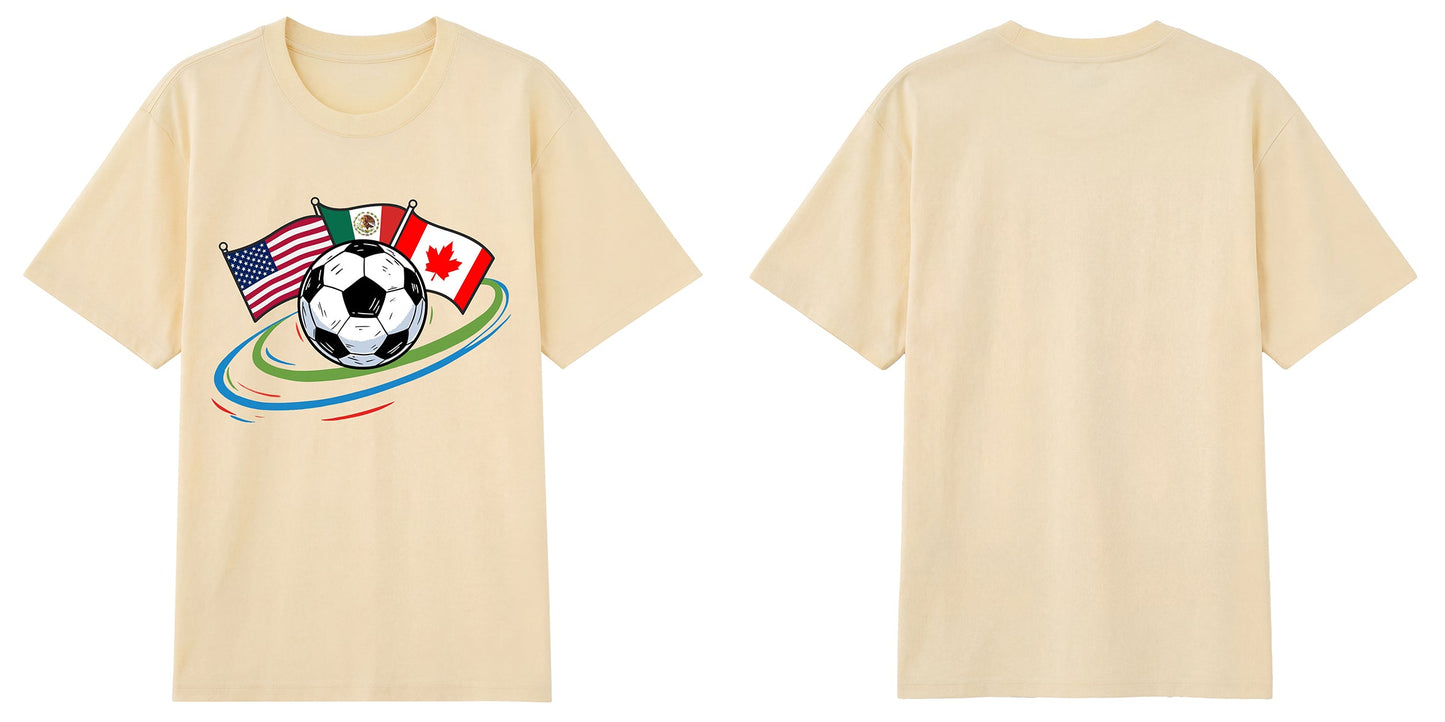 World Cup 2026 Host Nations — USA Mexico Canada Soccer Flag Graphic T-Shirt | Premium 200gsm Cotton | 3 Colors ChromaBrite Clothing