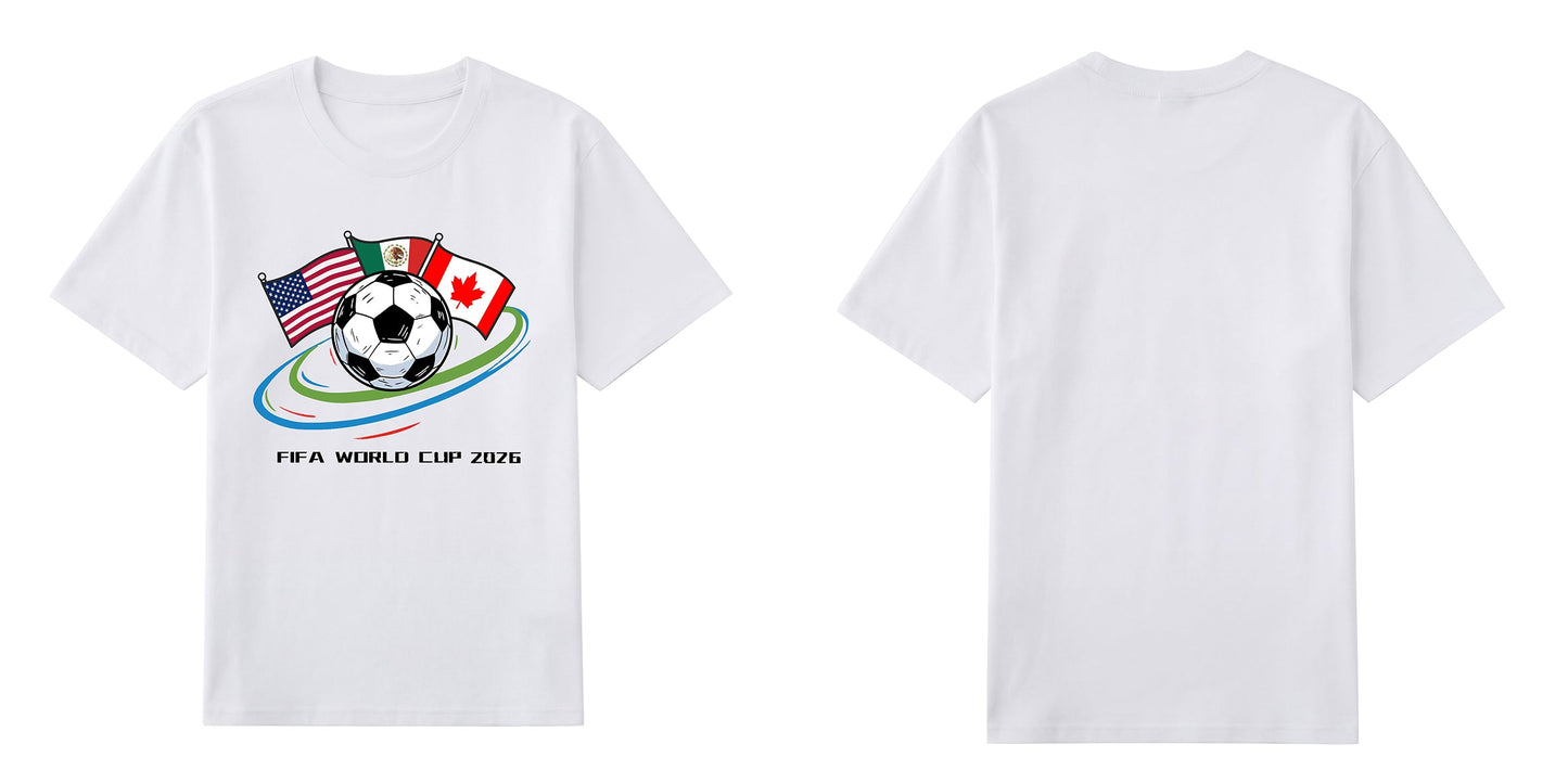 World Cup 2026 Host Nations — USA Mexico Canada Flag Soccer T-shirts | Premium 200gsm Cotton | 3 Colors ChromaBrite Clothing
