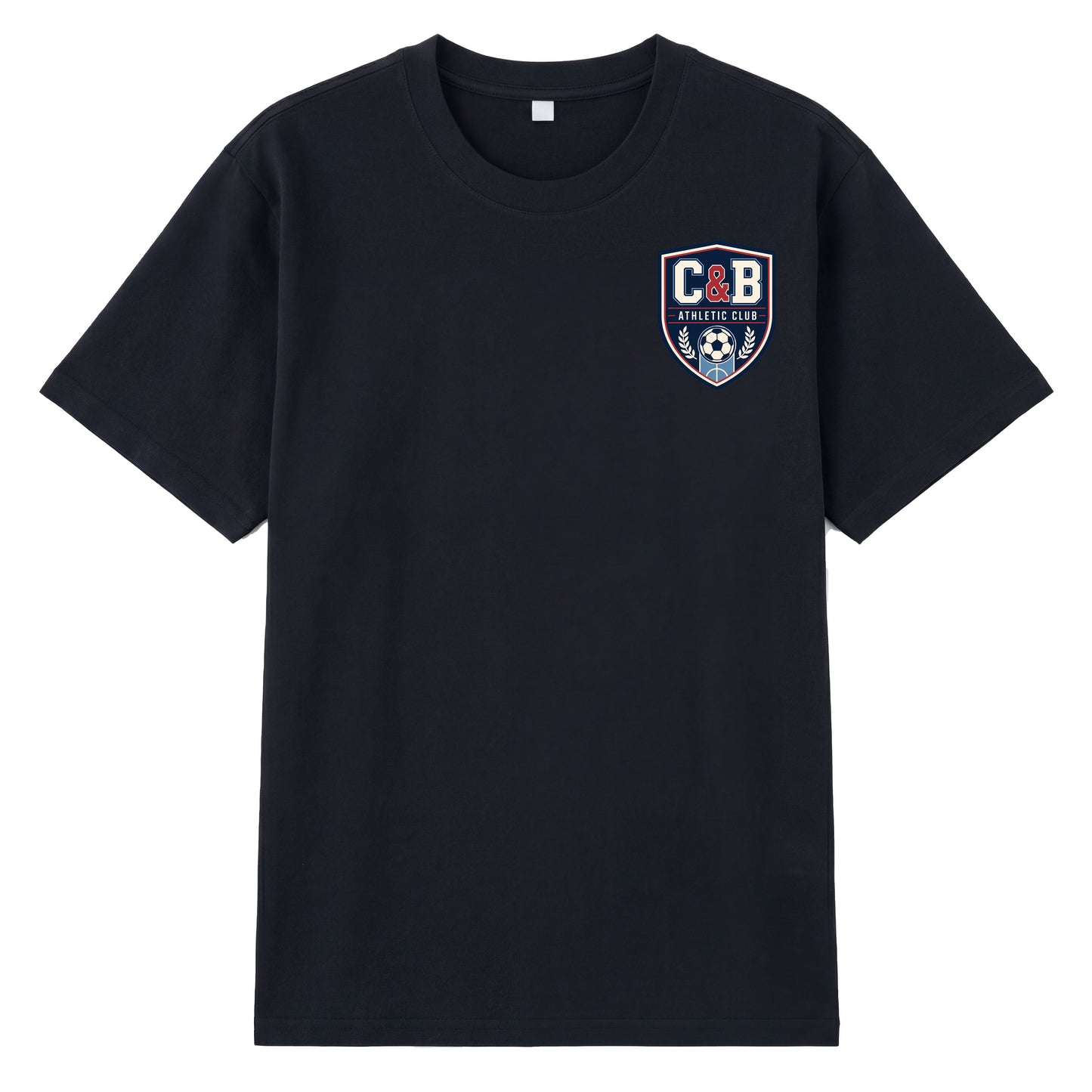 Front view of black t恤 featuring C&B ATHLETIC CLUB Staple Tee