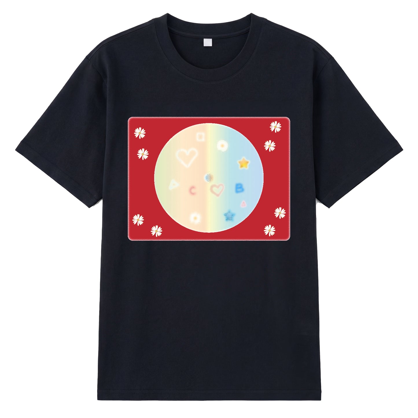 Detail view of black t恤 featuring Candy Spectrum Bloom Staple Tee