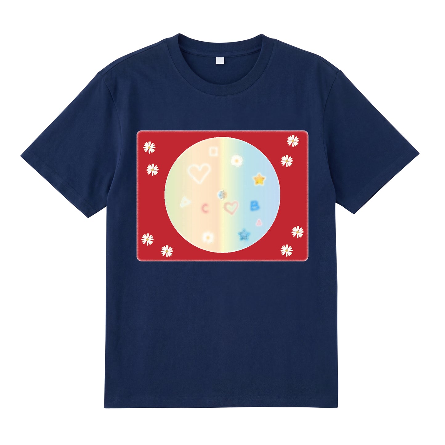 Detail view of navy t恤 featuring Candy Spectrum Bloom Staple Tee