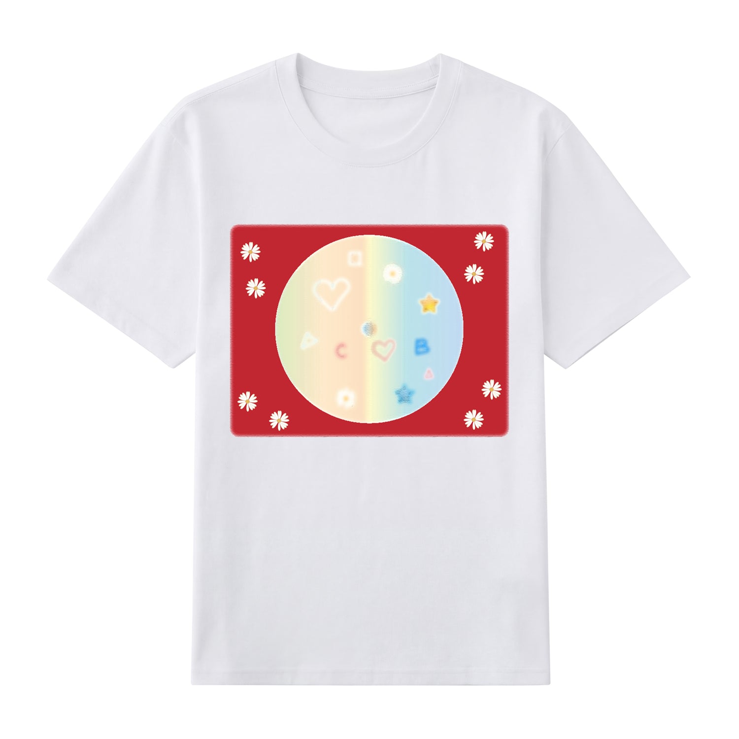 Detail view of white t恤 featuring Candy Spectrum Bloom Staple Tee