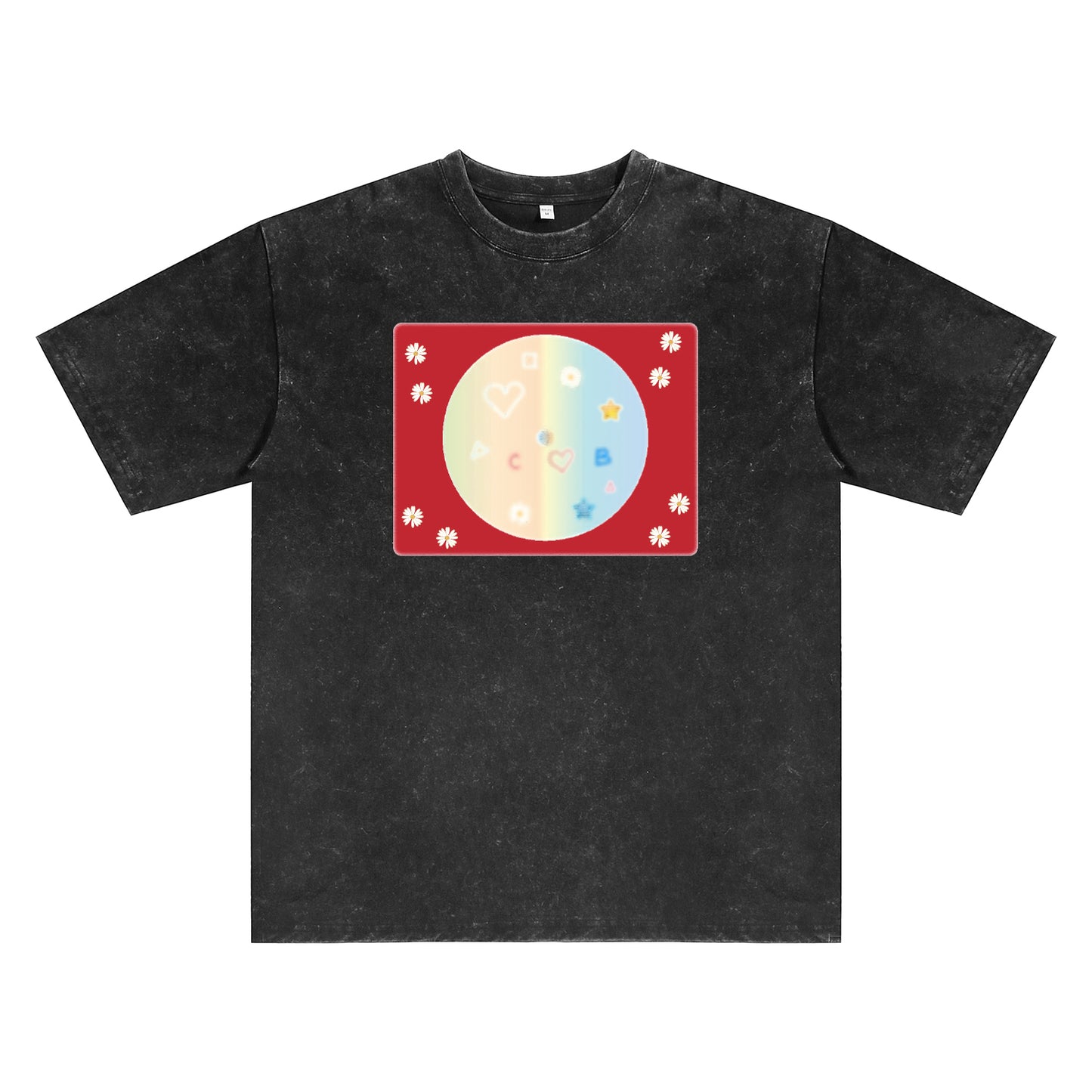 Detail view of black t恤 featuring Candy Spectrum Bloom Vintage Tee
