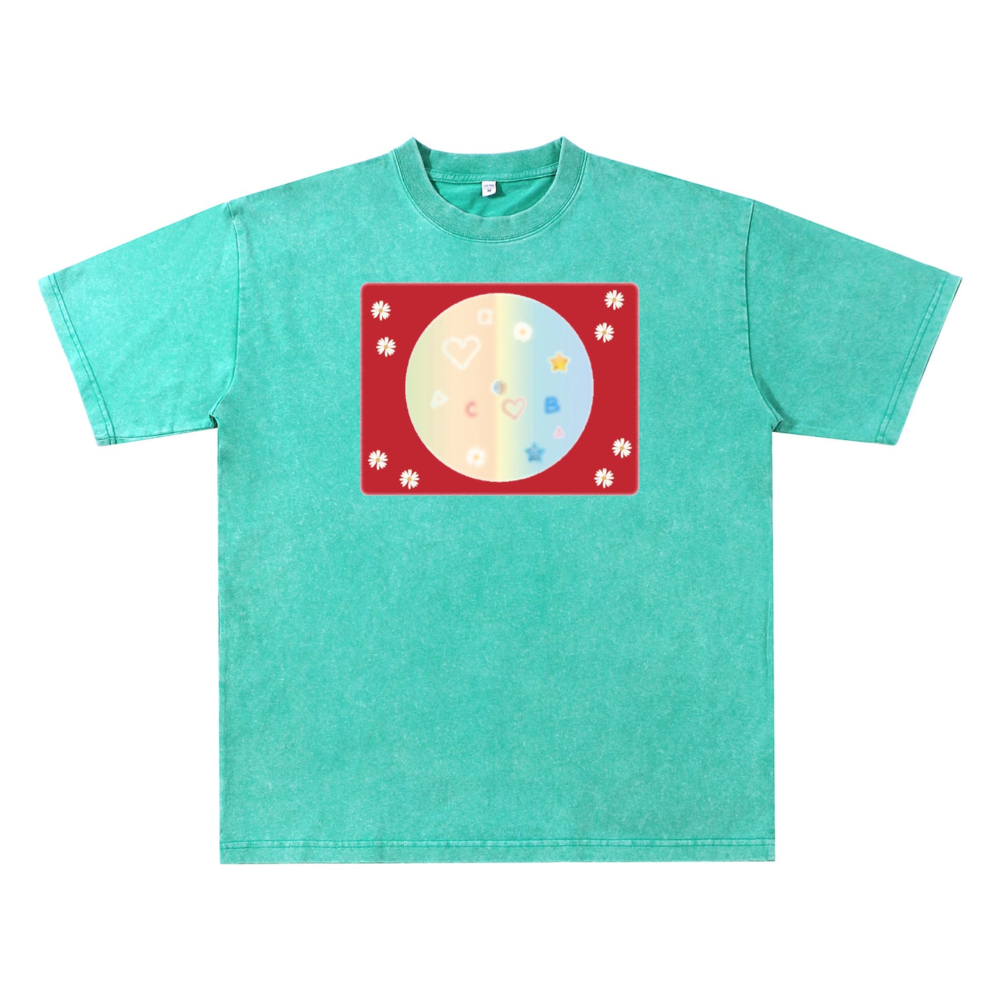 Detail view of green t恤 featuring Candy Spectrum Bloom Vintage Tee